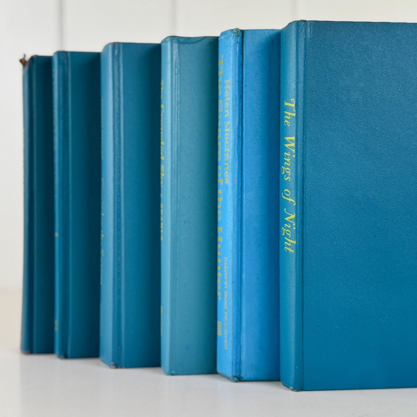 Retro Vintage Turquoise Blue and Yellow Books for Shelf Styling - Pretty Old Books
