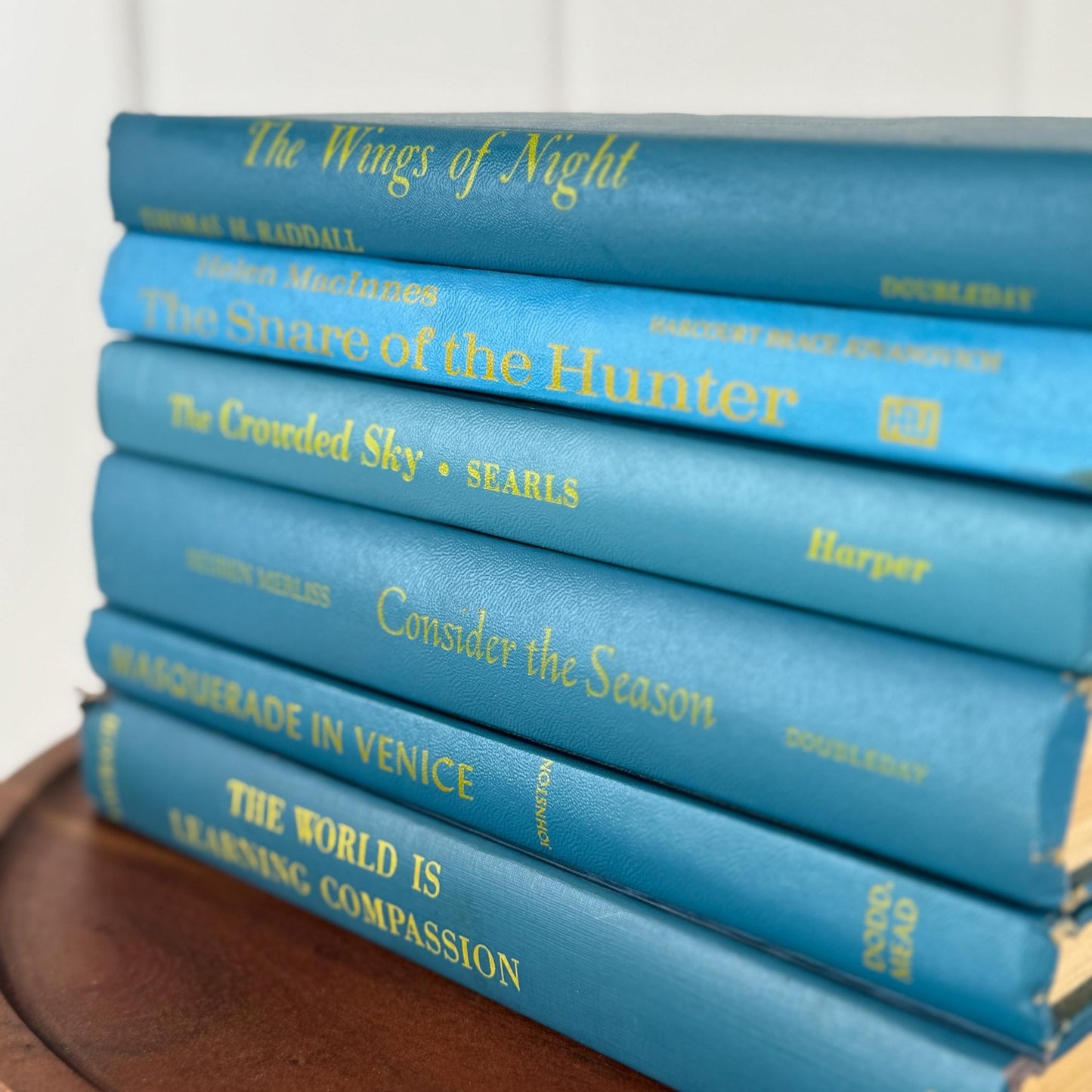 Retro Vintage Turquoise Blue and Yellow Books for Shelf Styling - Pretty Old Books