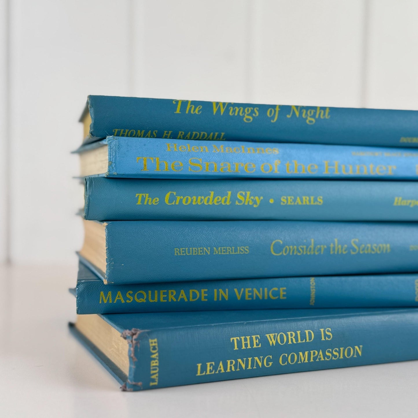 Retro Vintage Turquoise Blue and Yellow Books for Shelf Styling - Pretty Old Books