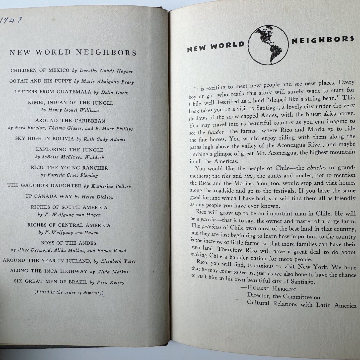 Rico the Young Rancher, New World Neighbors, Kids Book, Chile, 1942 - Pretty Old Books