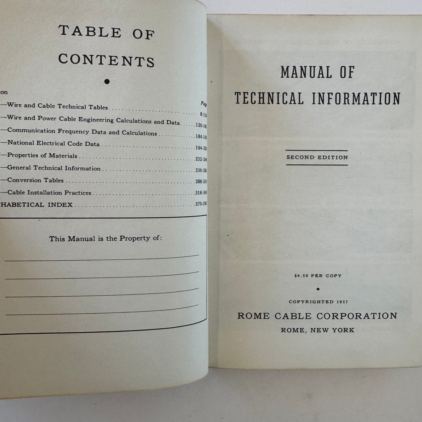 Rome Cable Manual of Technical Information, 2nd Edition, 1957 Illustrated - Pretty Old Books