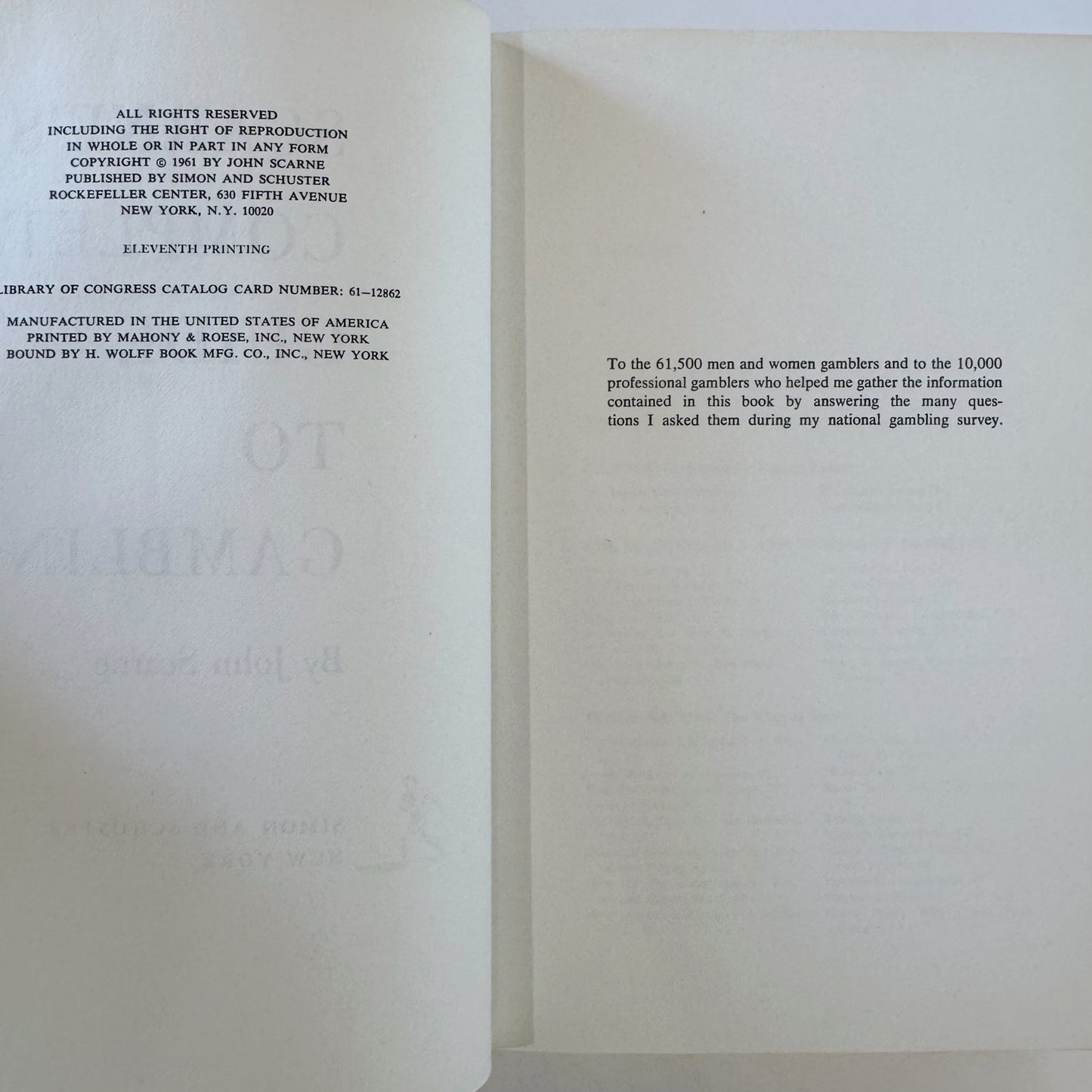Scarne's Complete Guide To Gambling, 1961 Hardcover - Pretty Old Books
