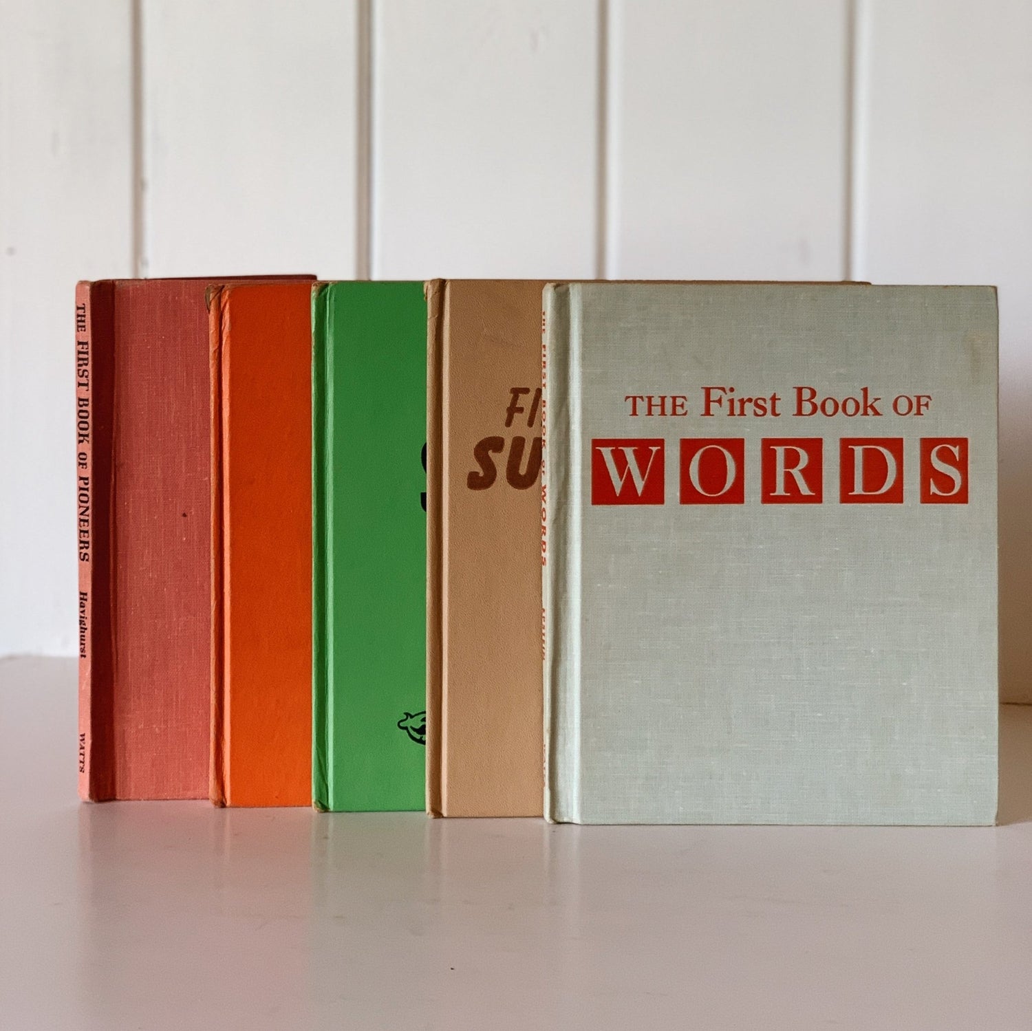 Set of Five: The First Book of Pioneers, Atlas, Submarines, Words, Surprising Facts - Pretty Old Books