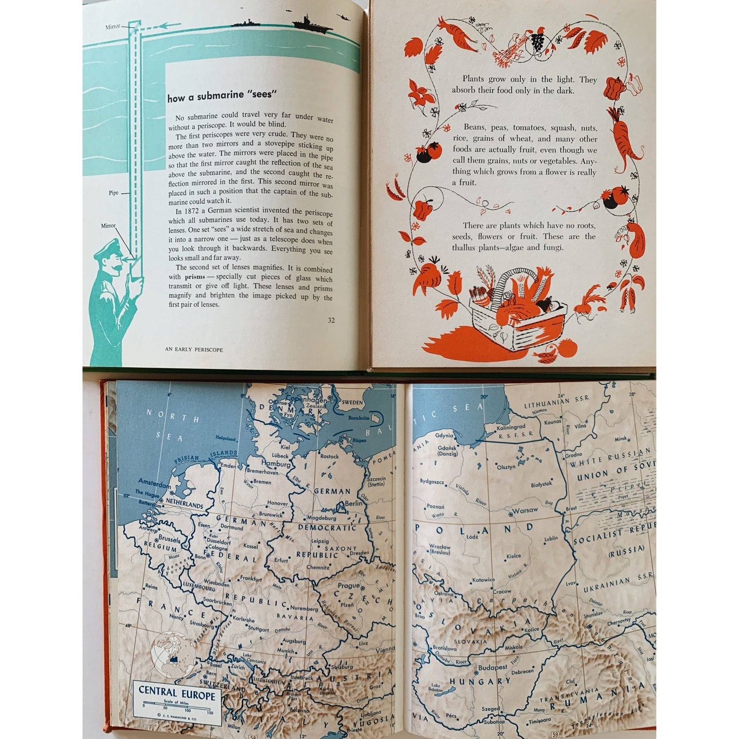 Set of Five: The First Book of Pioneers, Atlas, Submarines, Words, Surprising Facts - Pretty Old Books