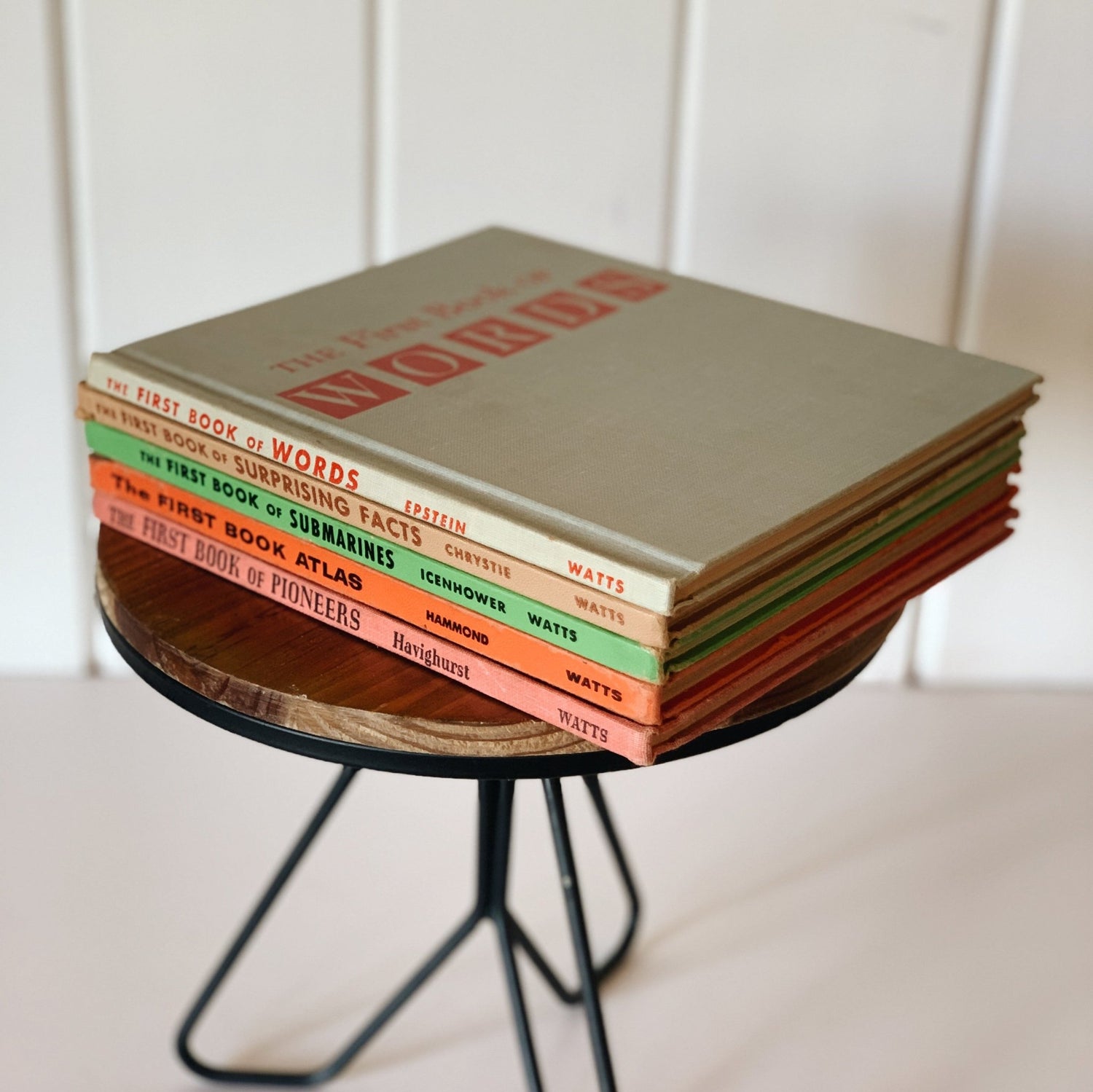 Set of Five: The First Book of Pioneers, Atlas, Submarines, Words, Surprising Facts - Pretty Old Books