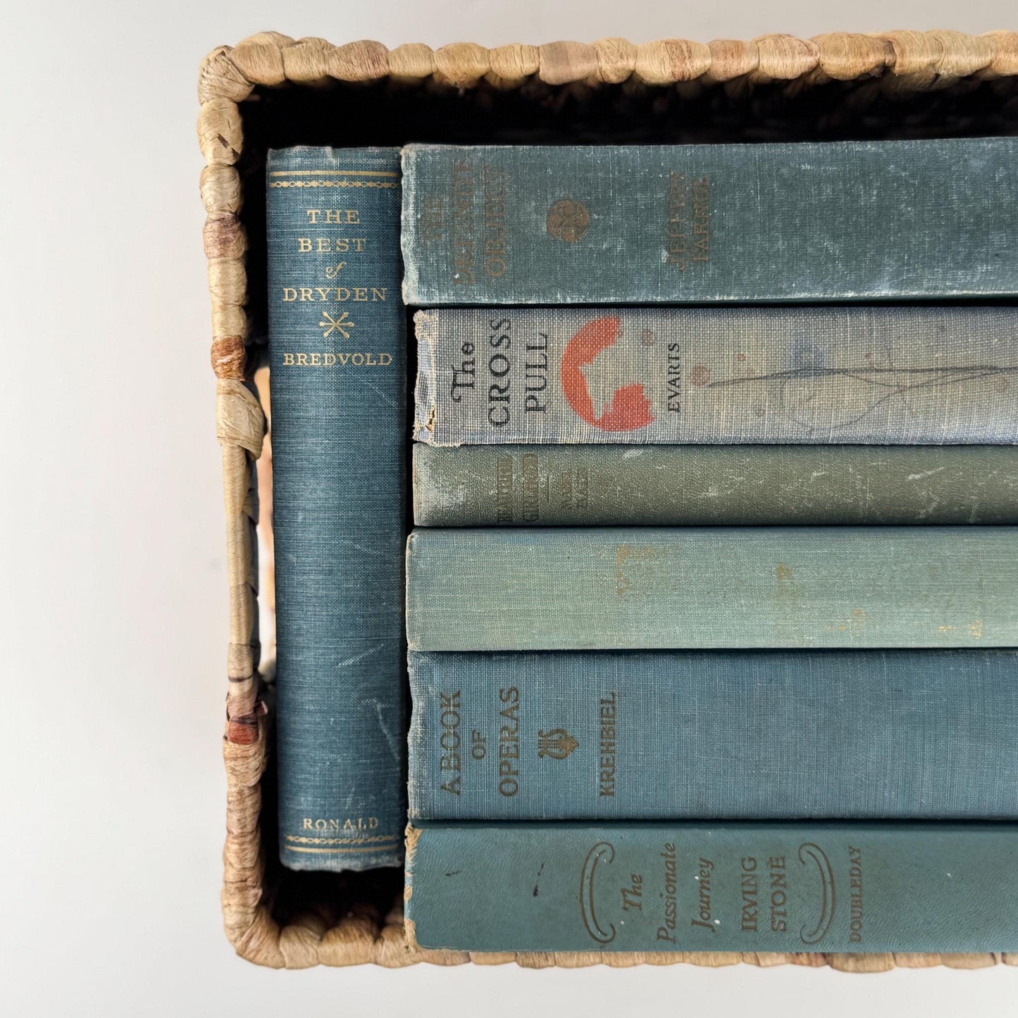 Shabby Old Blue Books for Decor, Faded Vintage Books for Shelf Styling - Pretty Old Books