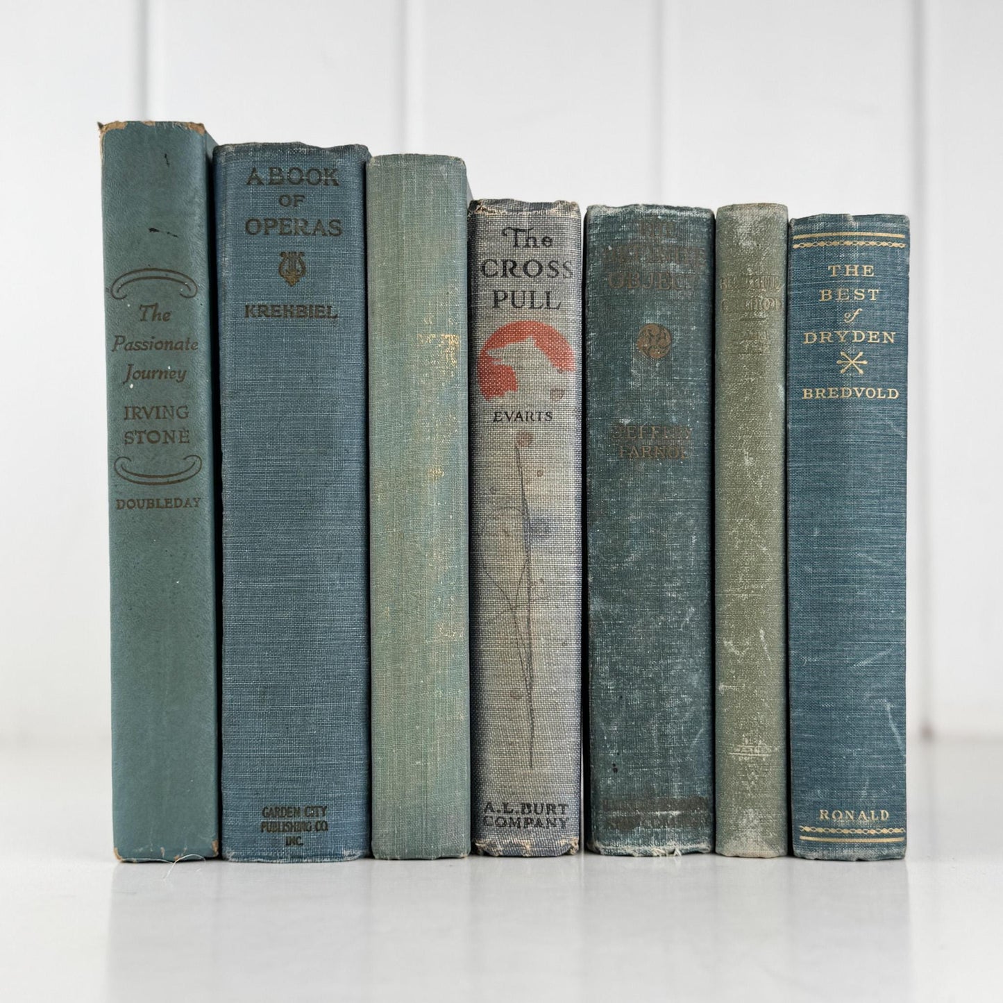 Shabby Old Blue Books for Decor, Faded Vintage Books for Shelf Styling - Pretty Old Books