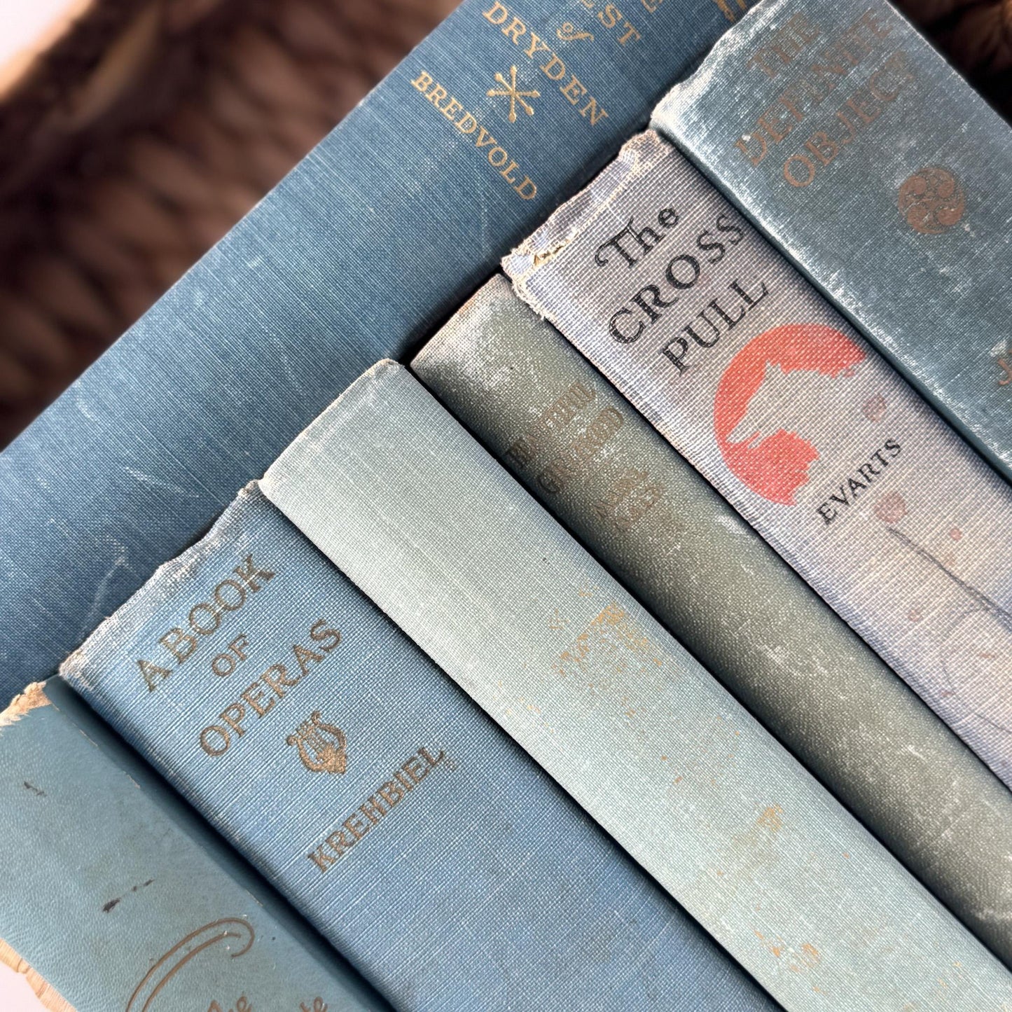 Shabby Old Blue Books for Decor, Faded Vintage Books for Shelf Styling - Pretty Old Books