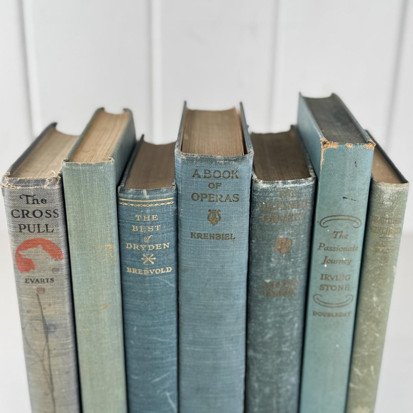 Shabby Old Blue Books for Decor, Faded Vintage Books for Shelf Styling - Pretty Old Books