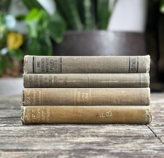 Small Antique Green Book Bundle of Classic Literature - Pretty Old Books