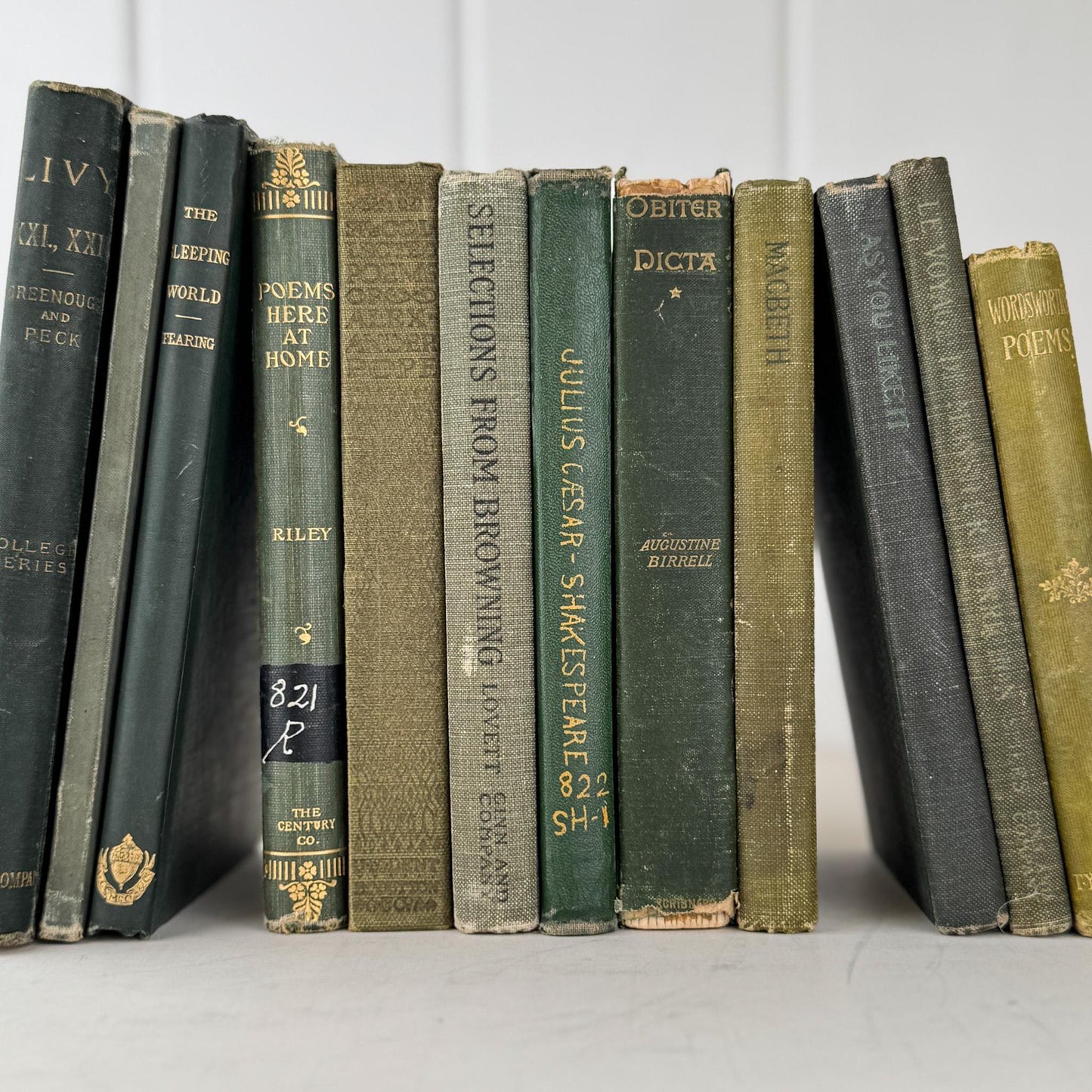 Small Antique Green Book Bundle of Shakespeare, Classics, Poetry - Pretty Old Books
