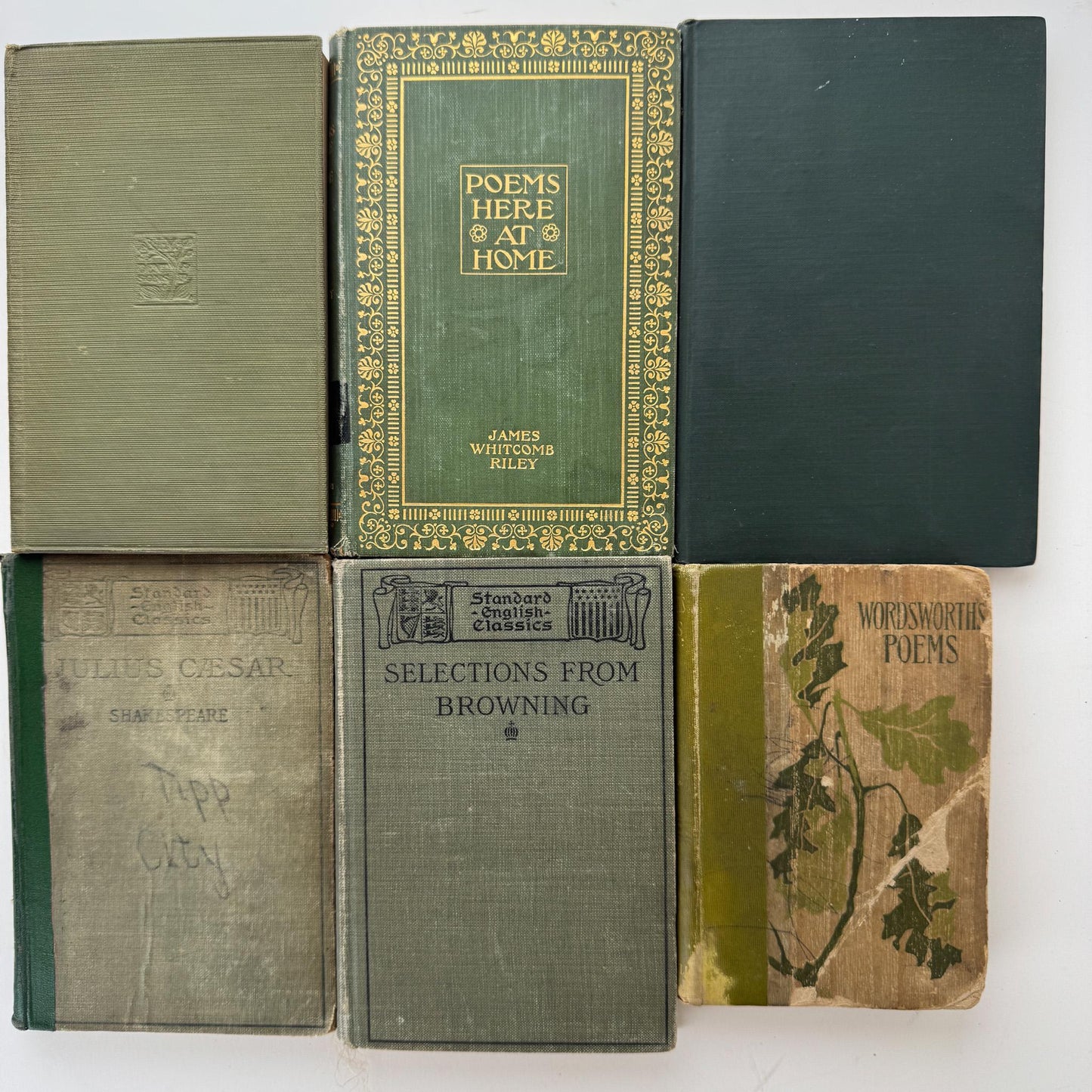Small Antique Green Book Bundle of Shakespeare, Classics, Poetry - Pretty Old Books