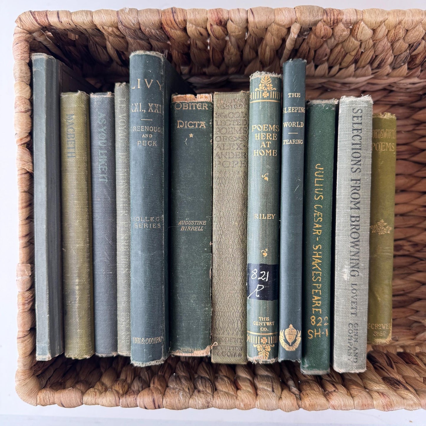Small Antique Green Book Bundle of Shakespeare, Classics, Poetry - Pretty Old Books