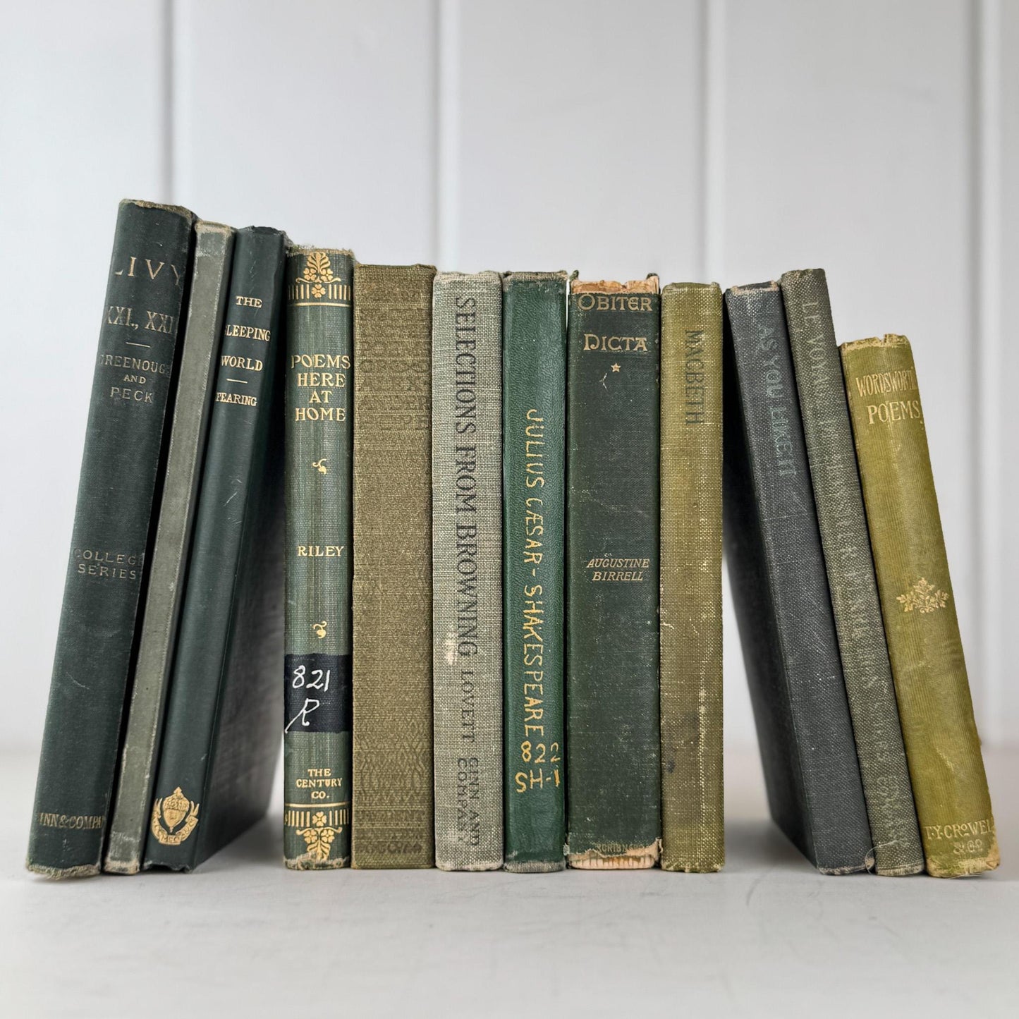Small Antique Green Book Bundle of Shakespeare, Classics, Poetry - Pretty Old Books