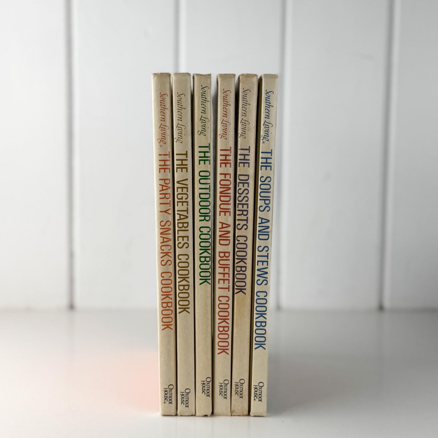Southern Living Cookbook Set, Oxmoor House, 6 Volume Set, 1970s Hardcover Cream Cook Book Set - Pretty Old Books