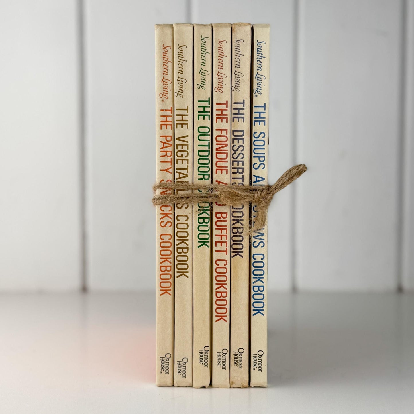 Southern Living Cookbook Set, Oxmoor House, 6 Volume Set, 1970s Hardcover Cream Cook Book Set - Pretty Old Books
