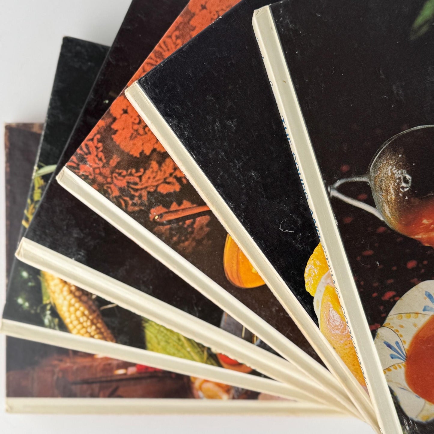 Southern Living Cookbook Set, Oxmoor House, 6 Volume Set, 1970s Hardcover Cream Cook Book Set - Pretty Old Books