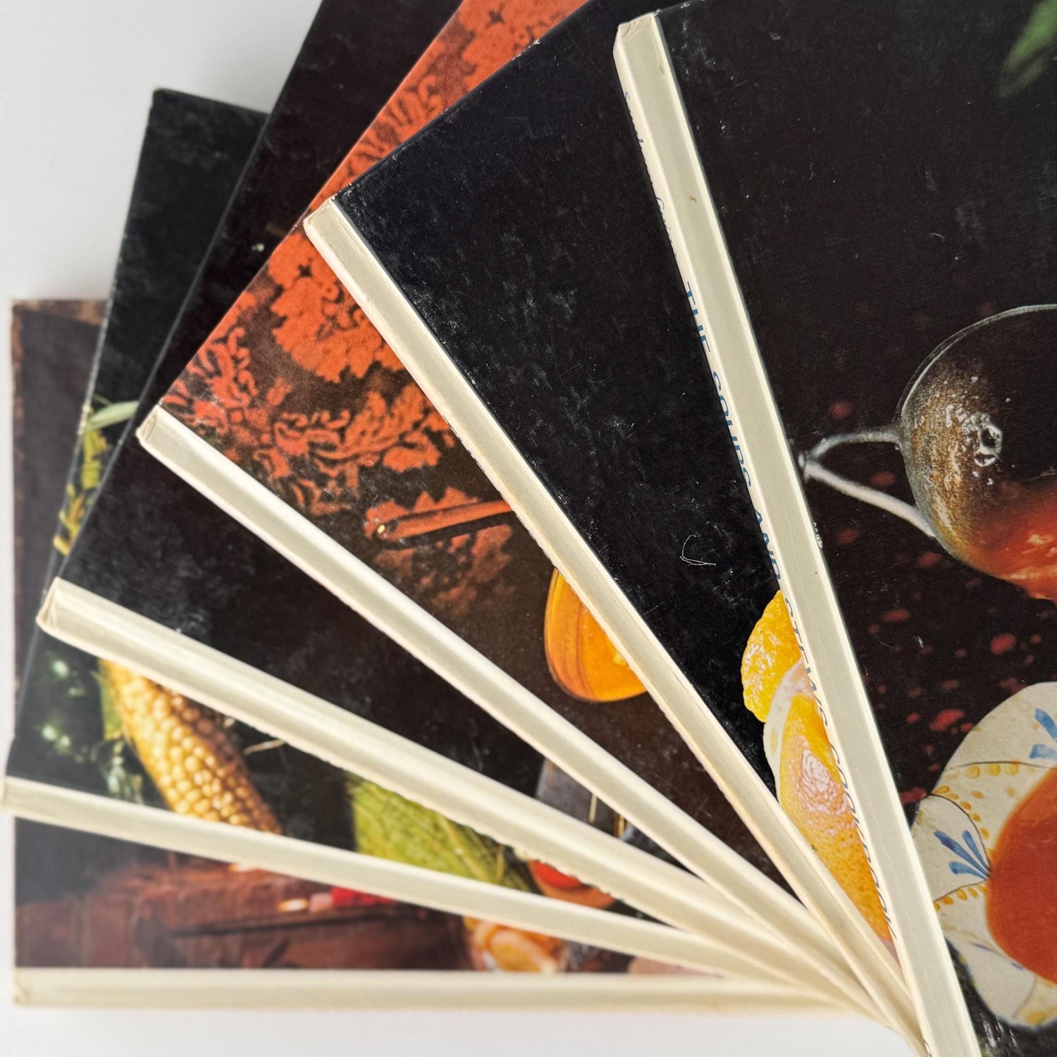 Southern Living Cookbook Set, Oxmoor House, 6 Volume Set, 1970s Hardcover Cream Cook Book Set - Pretty Old Books