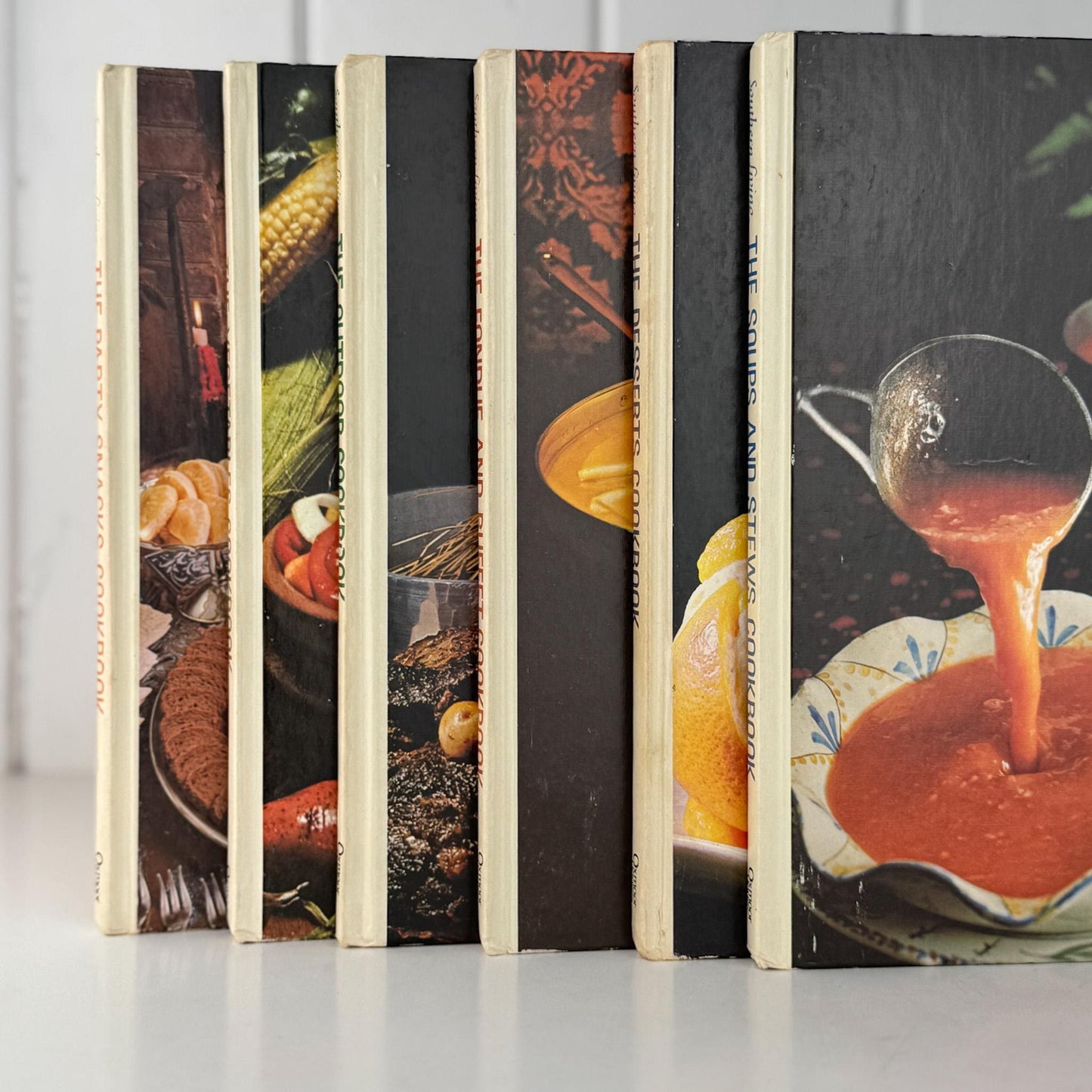 Southern Living Cookbook Set, Oxmoor House, 6 Volume Set, 1970s Hardcover Cream Cook Book Set - Pretty Old Books