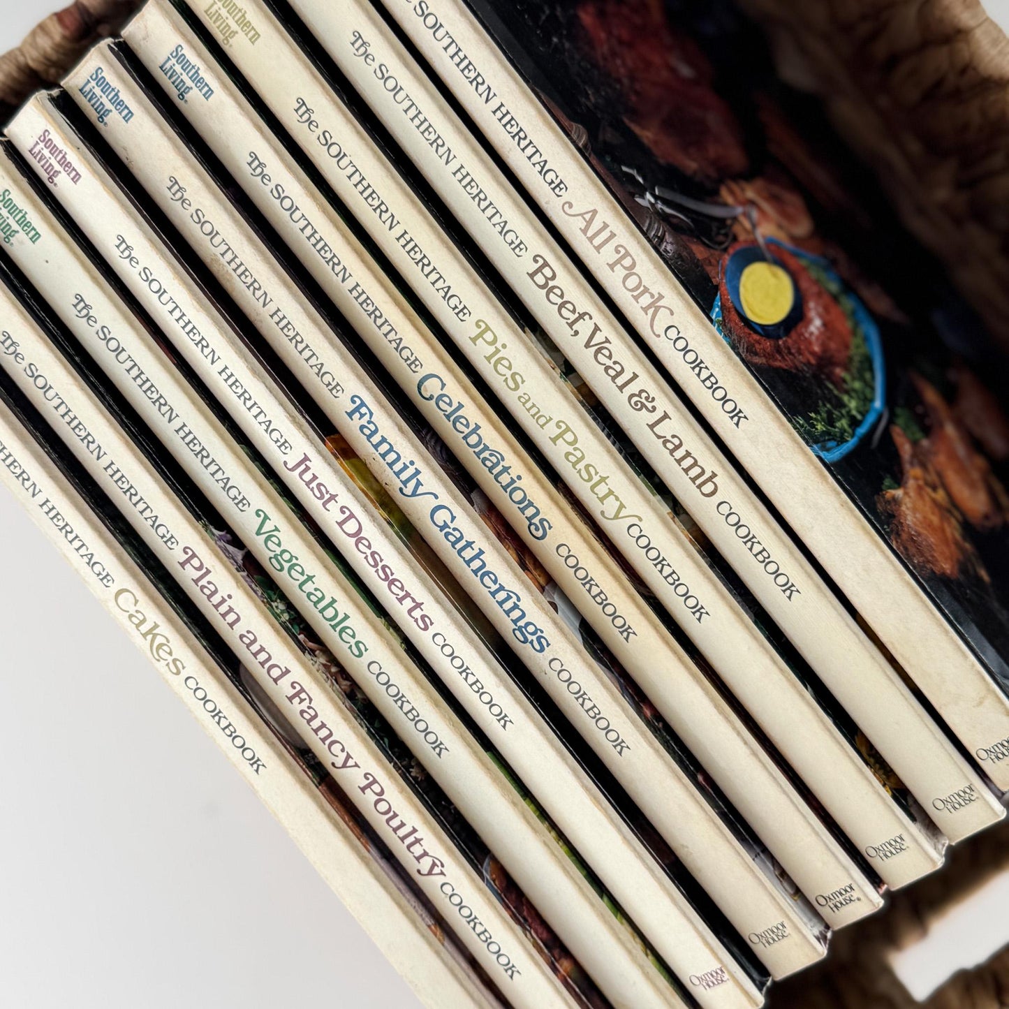 Southern Living, Southern Heritage Cookbook Set, Oxmoor House, 9 Volume Set, 1980s Hardcover Cream Cookbook Set - Pretty Old Books