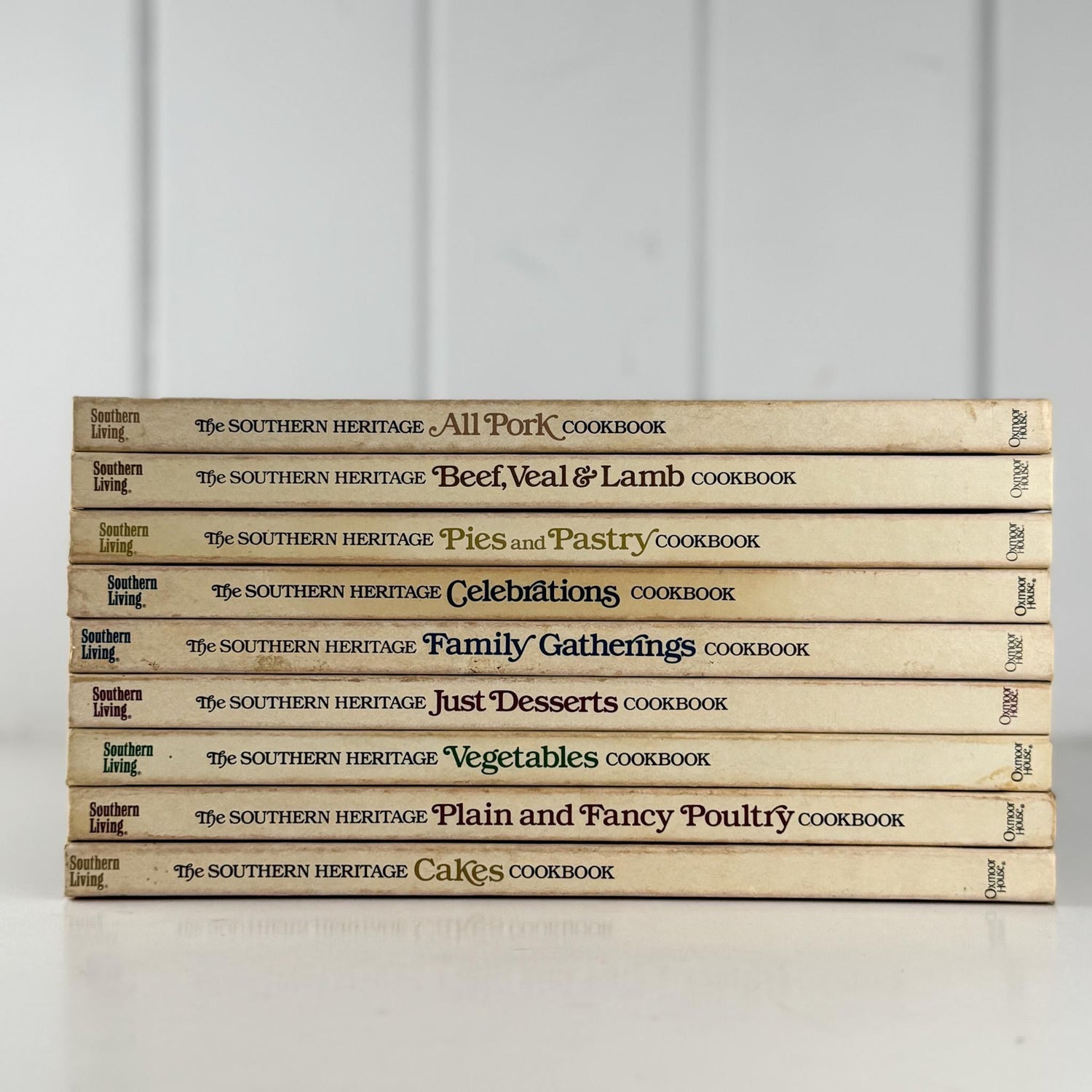 Southern Living, Southern Heritage Cookbook Set, Oxmoor House, 9 Volume Set, 1980s Hardcover Cream Cookbook Set - Pretty Old Books