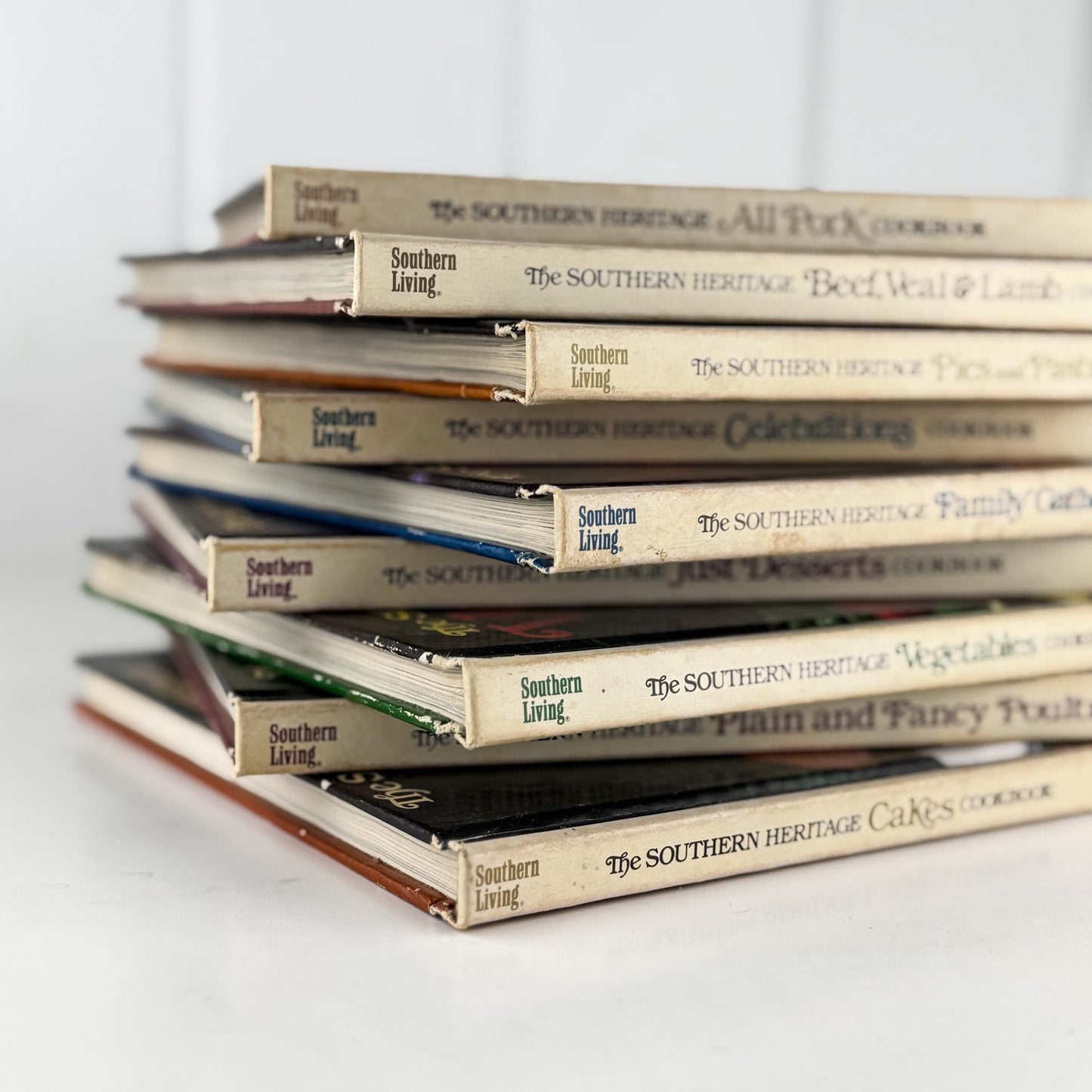 Southern Living, Southern Heritage Cookbook Set, Oxmoor House, 9 Volume Set, 1980s Hardcover Cream Cookbook Set - Pretty Old Books