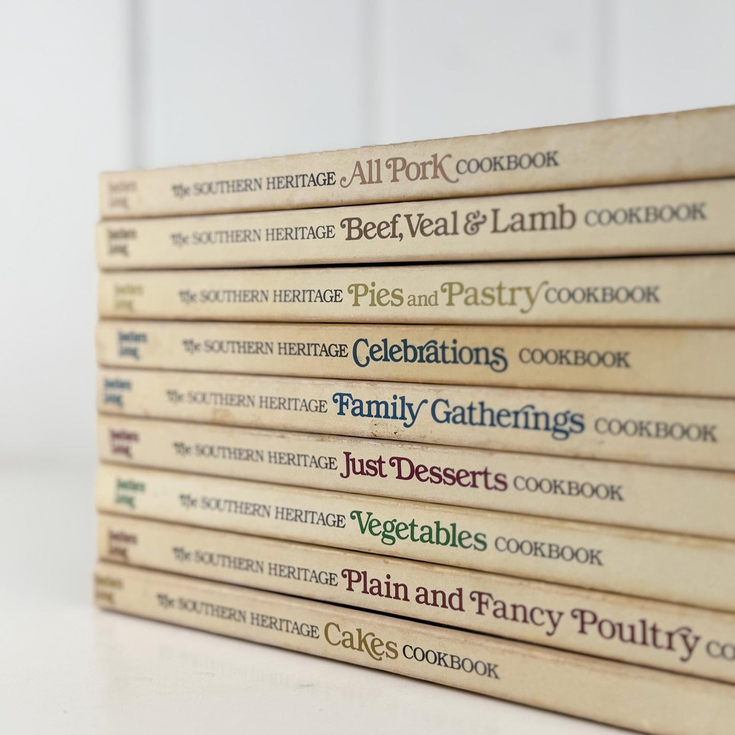 Southern Living, Southern Heritage Cookbook Set, Oxmoor House, 9 Volume Set, 1980s Hardcover Cream Cookbook Set - Pretty Old Books