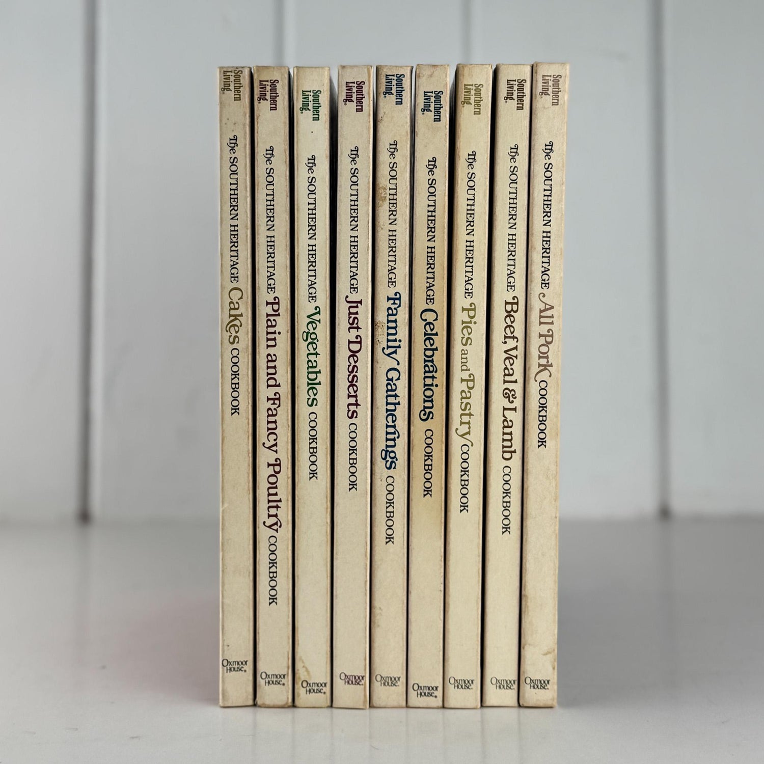 Southern Living, Southern Heritage Cookbook Set, Oxmoor House, 9 Volume Set, 1980s Hardcover Cream Cookbook Set - Pretty Old Books
