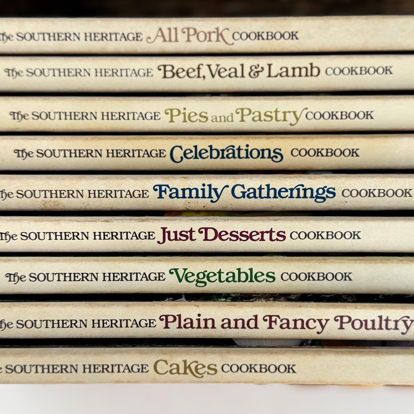 Southern Living, Southern Heritage Cookbook Set, Oxmoor House, 9 Volume Set, 1980s Hardcover Cream Cookbook Set - Pretty Old Books