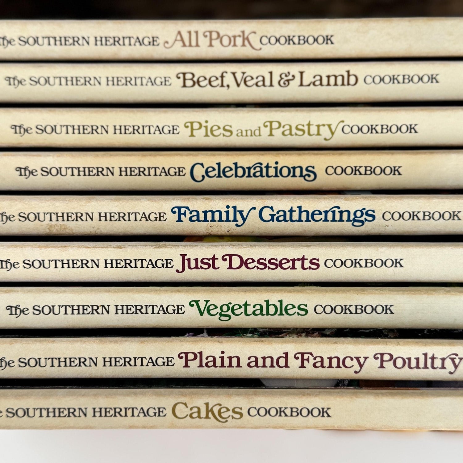 Southern Living, Southern Heritage Cookbook Set, Oxmoor House, 9 Volume Set, 1980s Hardcover Cream Cookbook Set - Pretty Old Books