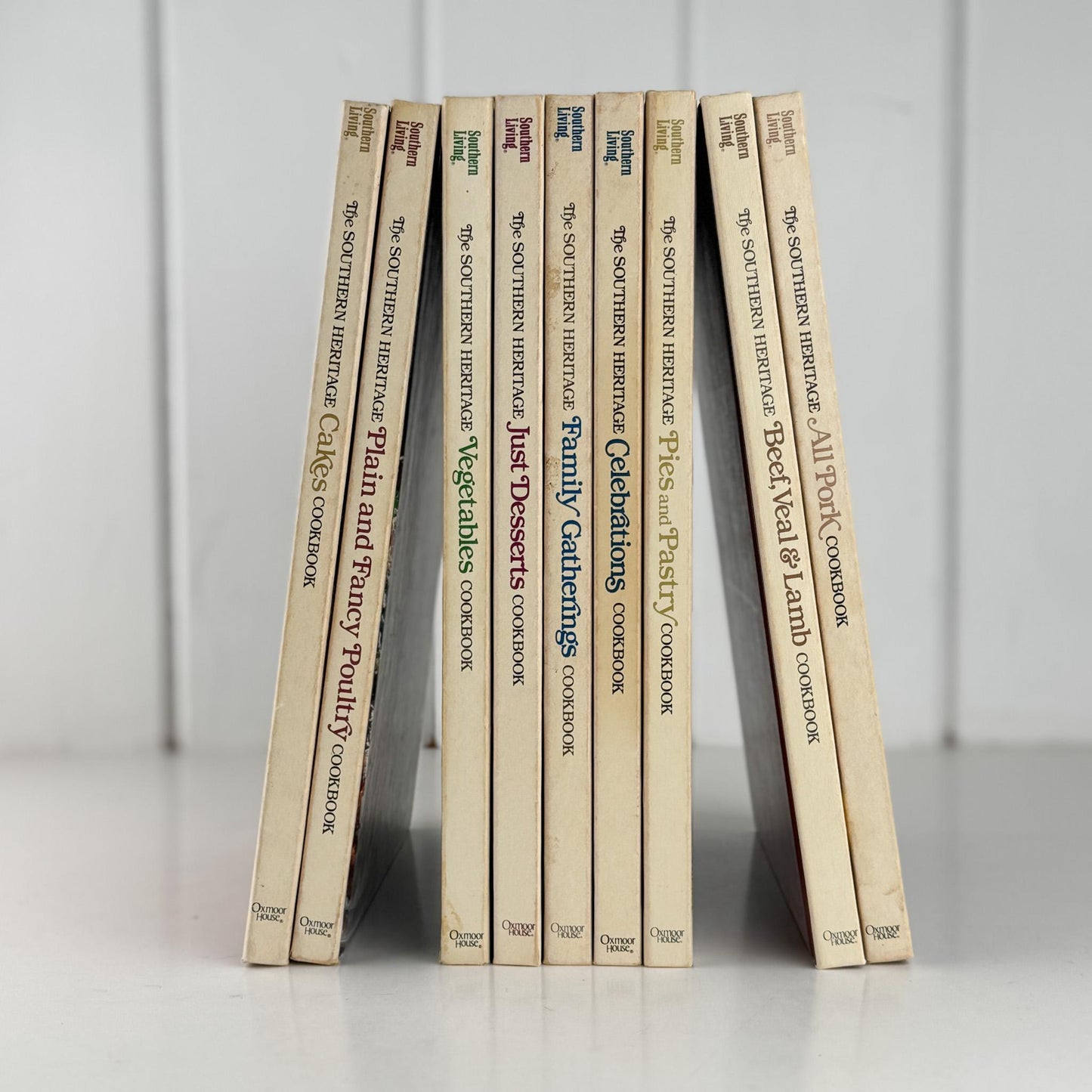 Southern Living, Southern Heritage Cookbook Set, Oxmoor House, 9 Volume Set, 1980s Hardcover Cream Cookbook Set - Pretty Old Books