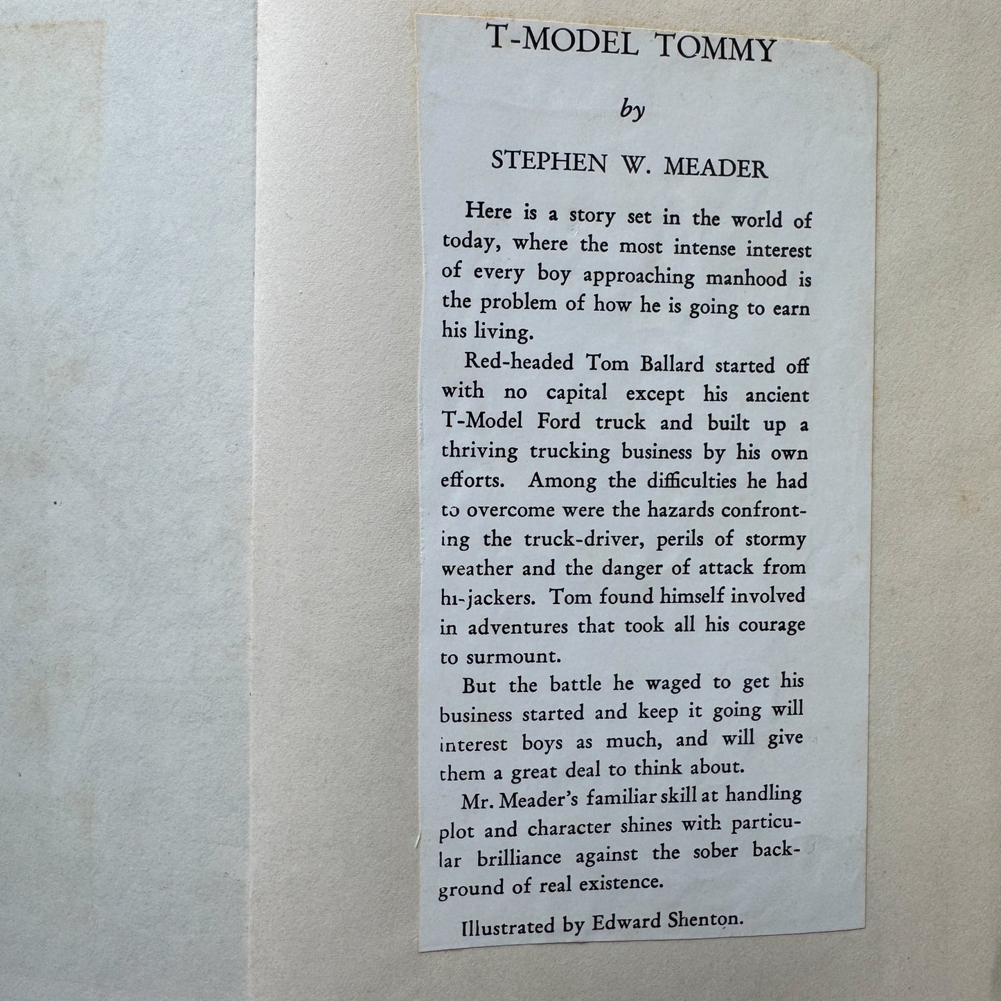T - Model Tommy, Stephen W. Meader, Illustrated by Edward Shenton, 1966 - Pretty Old Books