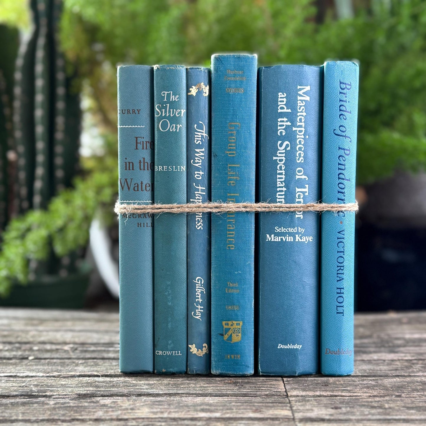 Teal And Aqua Vintage Book Bundle for Shelf Styling and Decorating - Pretty Old Books