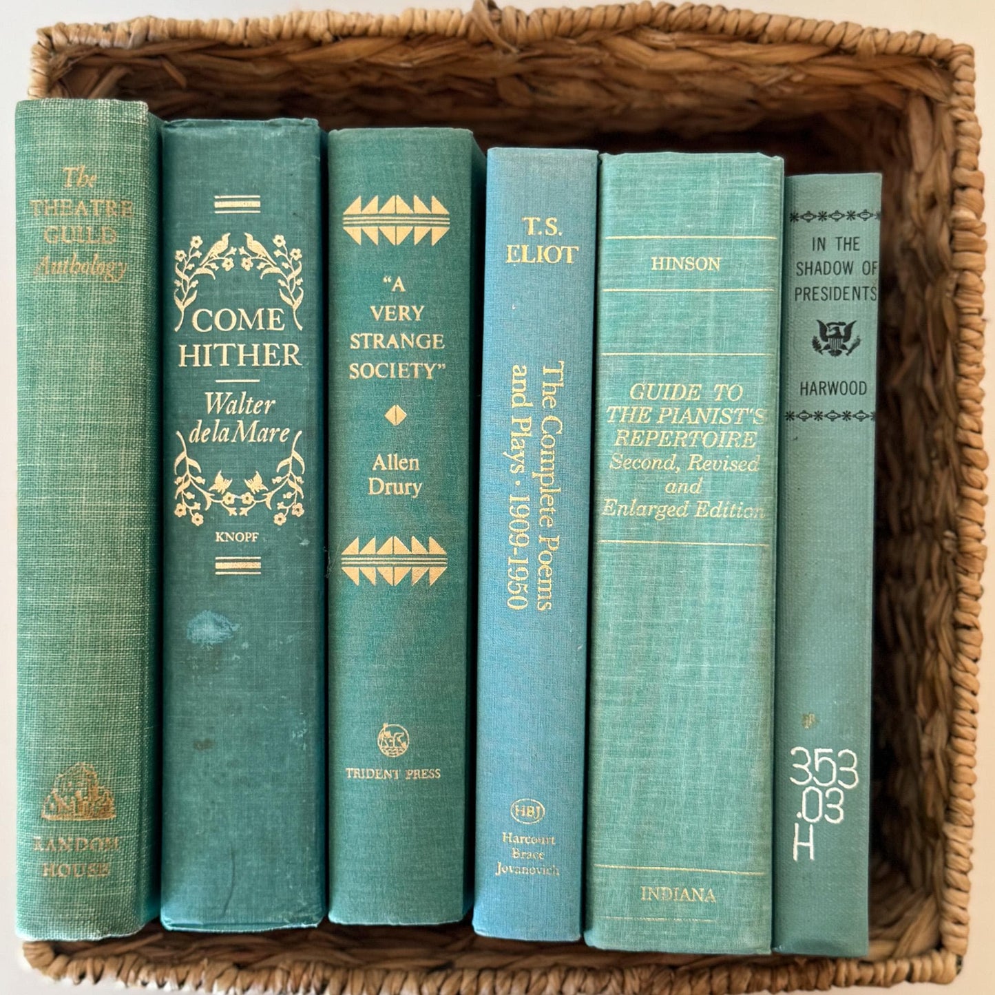 Teal And Aqua Vintage Book Stack for Shelf Styling and Decorating - Pretty Old Books