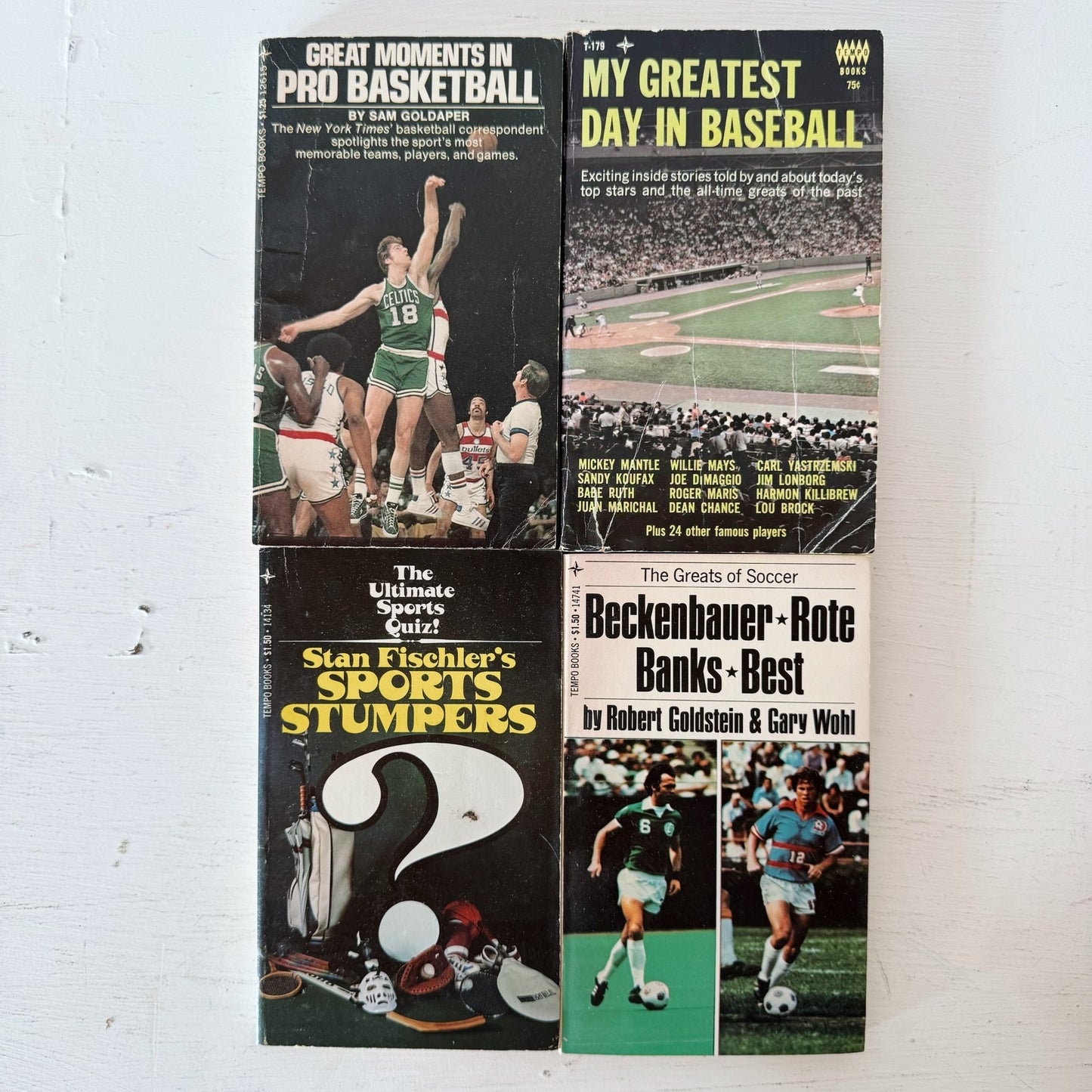 Tempo Sports Library Slipcased Book Set, 1977 Paperback Soccer, Basketball, Baseball - Pretty Old Books