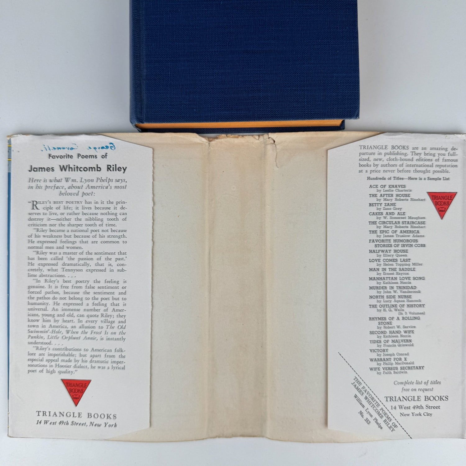 The Favorite Poems of James Whitcomb Riley, 1941 Hardcover DJ - Pretty Old Books