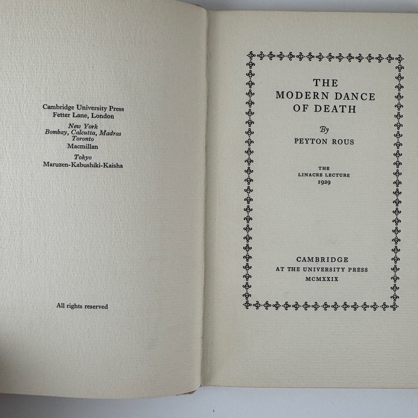 The Modern Dance of Death — Peyton Rous — 1929 Vintage Medical Science Book — Nobel Prize Author - Pretty Old Books