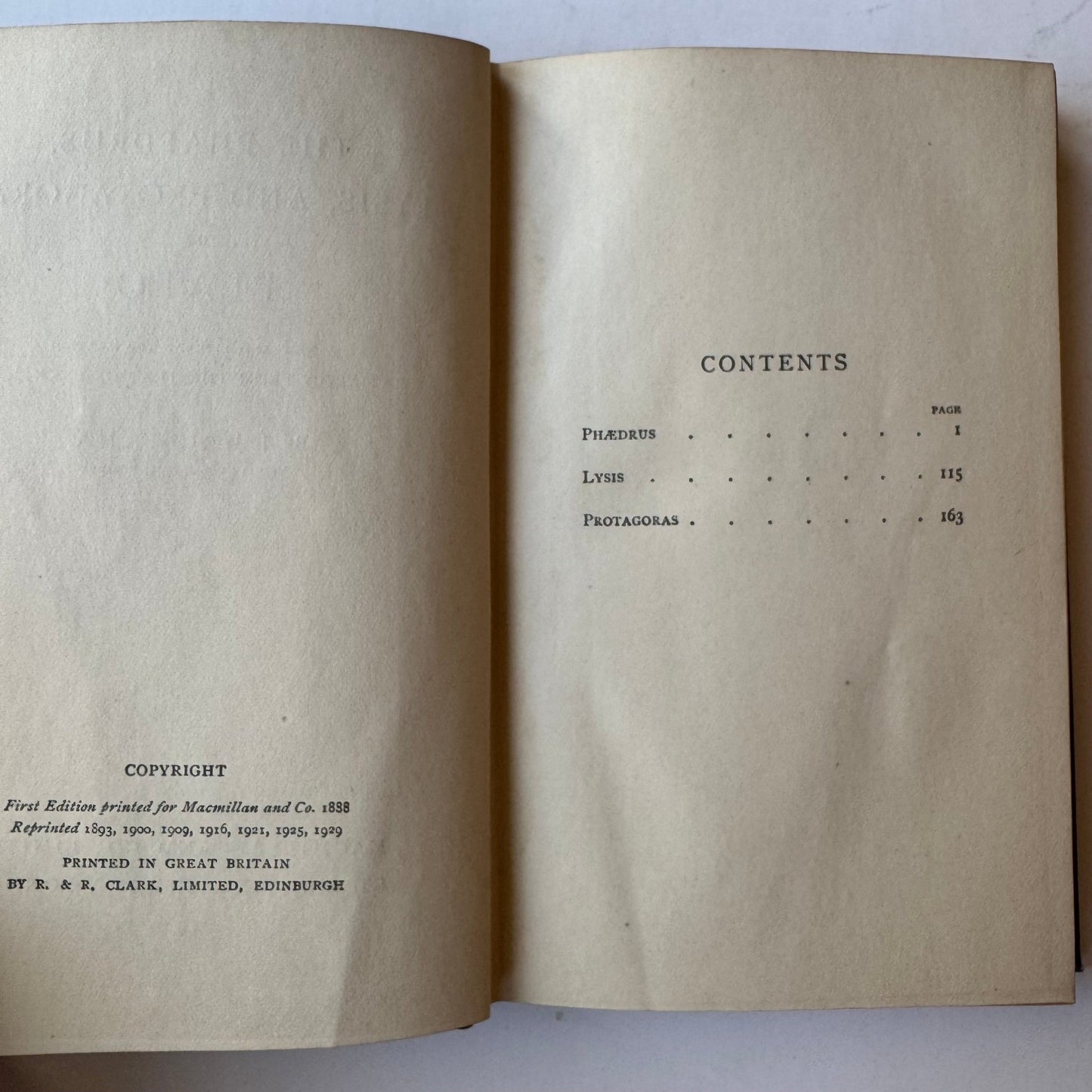 The Phaedrus, Lysis, and Protagoras of Plato, Golden Treasury Series, 1929 - Pretty Old Books