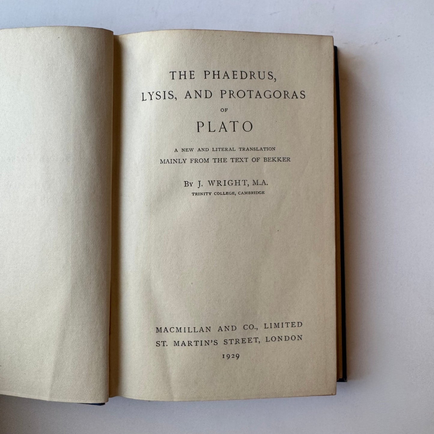 The Phaedrus, Lysis, and Protagoras of Plato, Golden Treasury Series, 1929 - Pretty Old Books