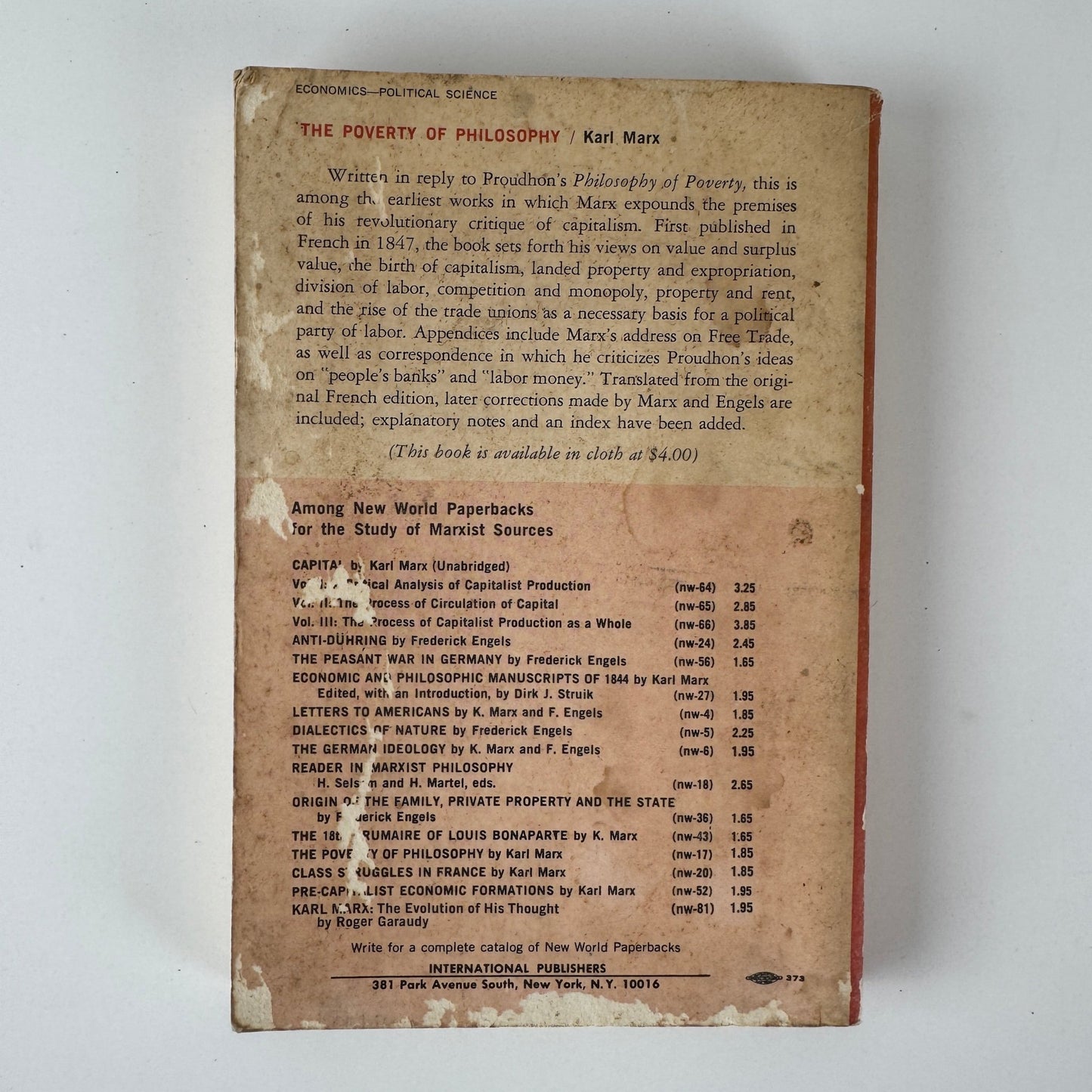 The Poverty of Philosophy — Karl Marx — Vintage Political Theory & Economics Book, 1969 - Pretty Old Books