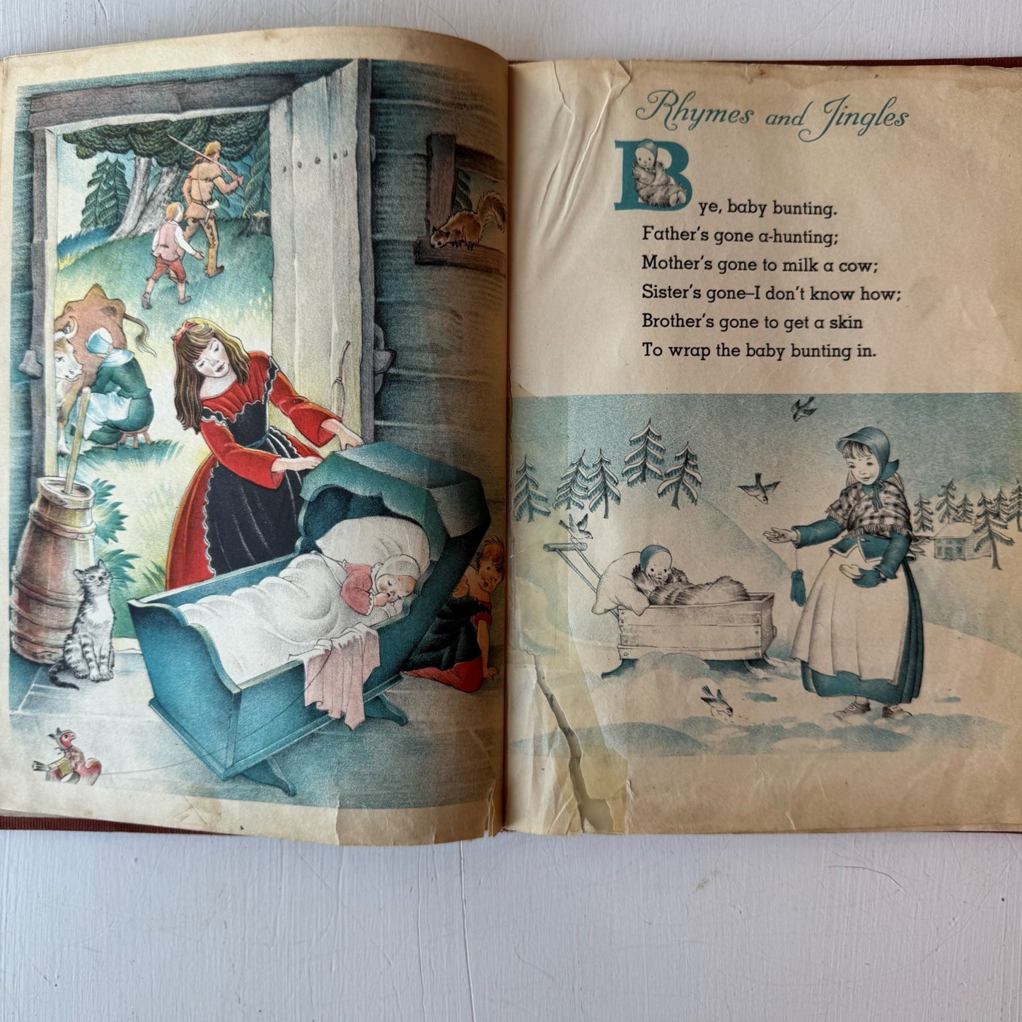 The Rooster Crows: A Book of American Rhymes and Jingles, Maud and Miska Petersham Illustrations, 1945 - Pretty Old Books