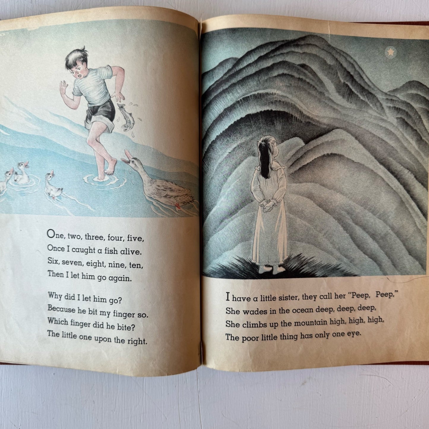The Rooster Crows: A Book of American Rhymes and Jingles, Maud and Miska Petersham Illustrations, 1945 - Pretty Old Books