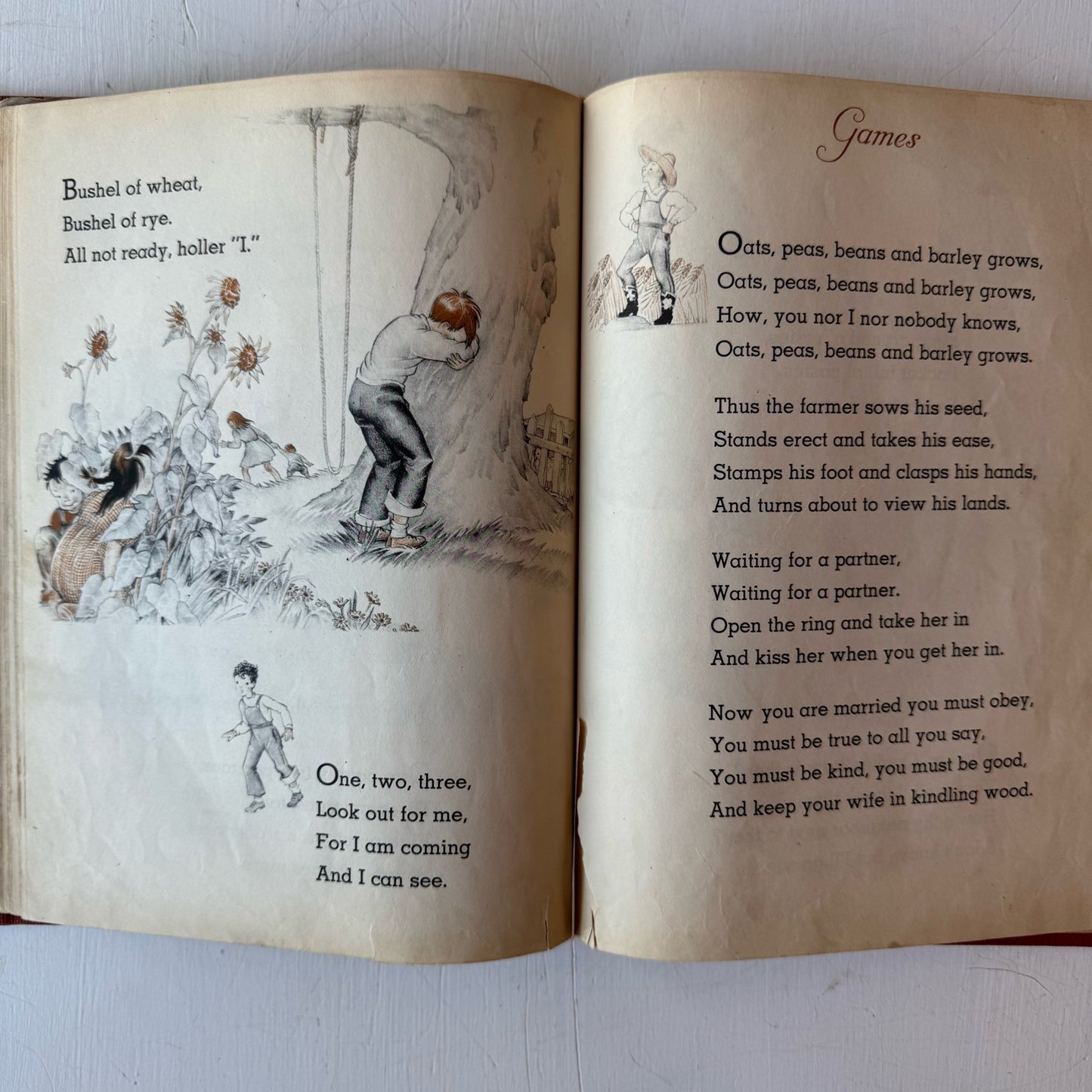 The Rooster Crows: A Book of American Rhymes and Jingles, Maud and Miska Petersham Illustrations, 1945 - Pretty Old Books