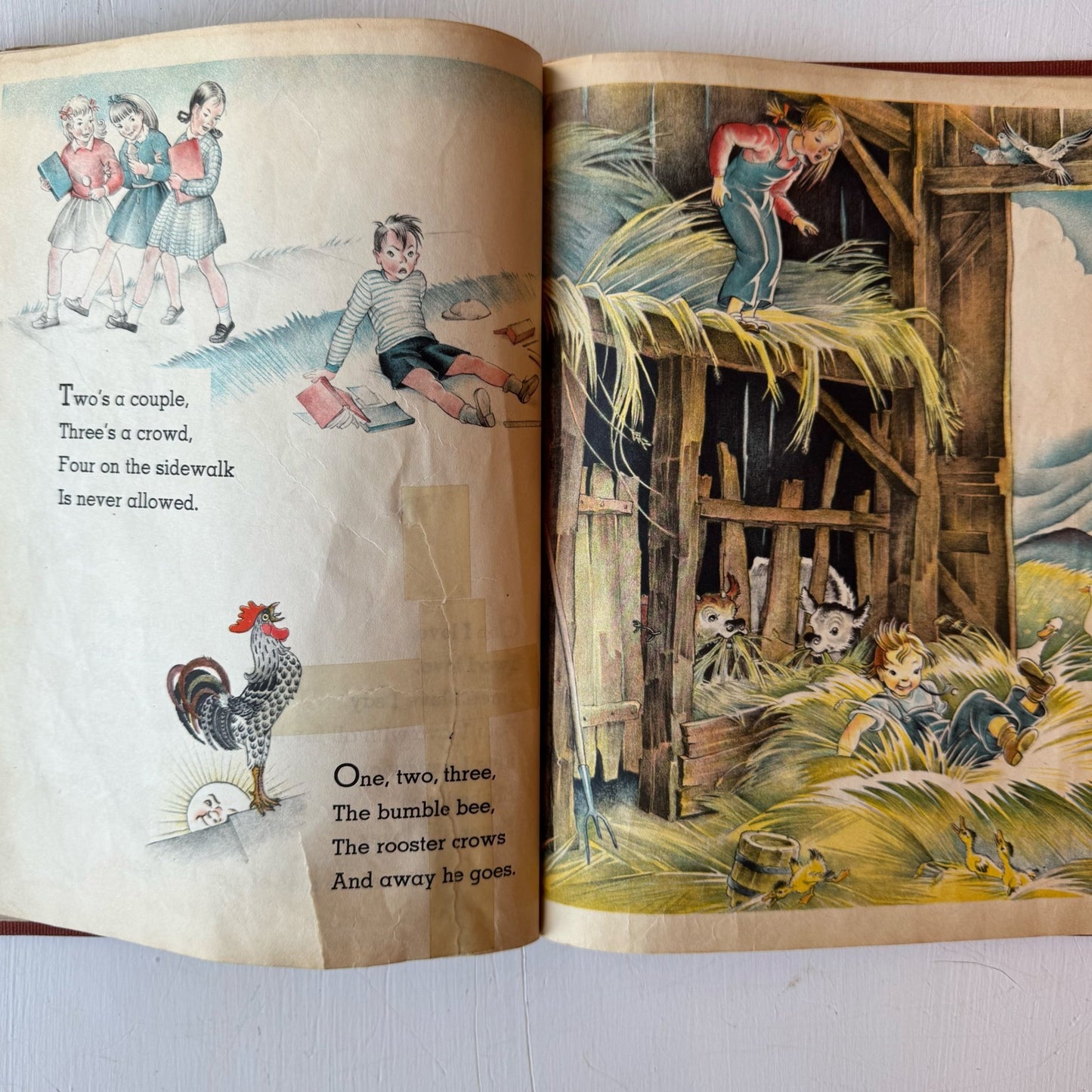 The Rooster Crows: A Book of American Rhymes and Jingles, Maud and Miska Petersham Illustrations, 1945 - Pretty Old Books