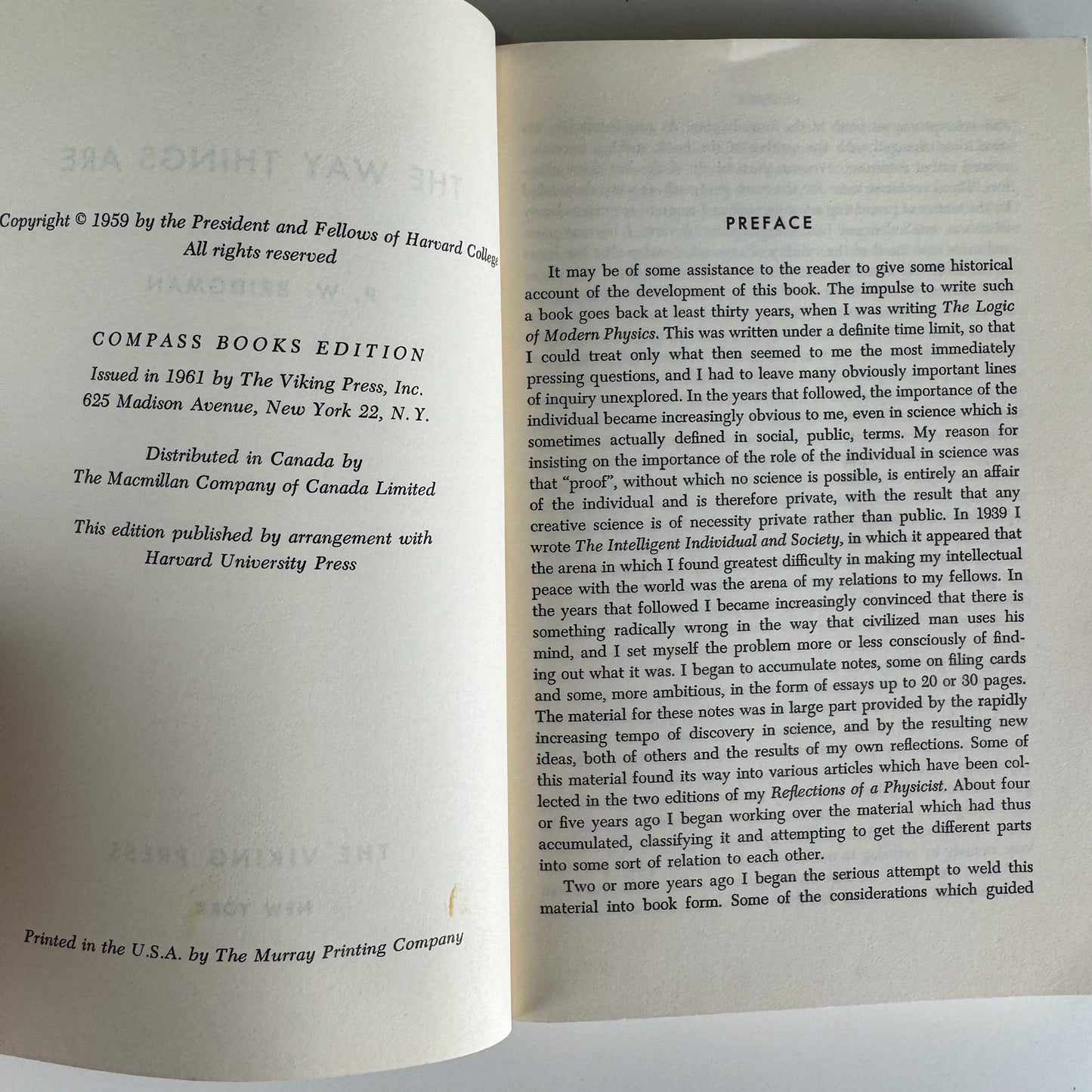 The Way Things Are, P.W. Bridgman, Nobel Prize Physicist, 1961 Compass Edition - Pretty Old Books