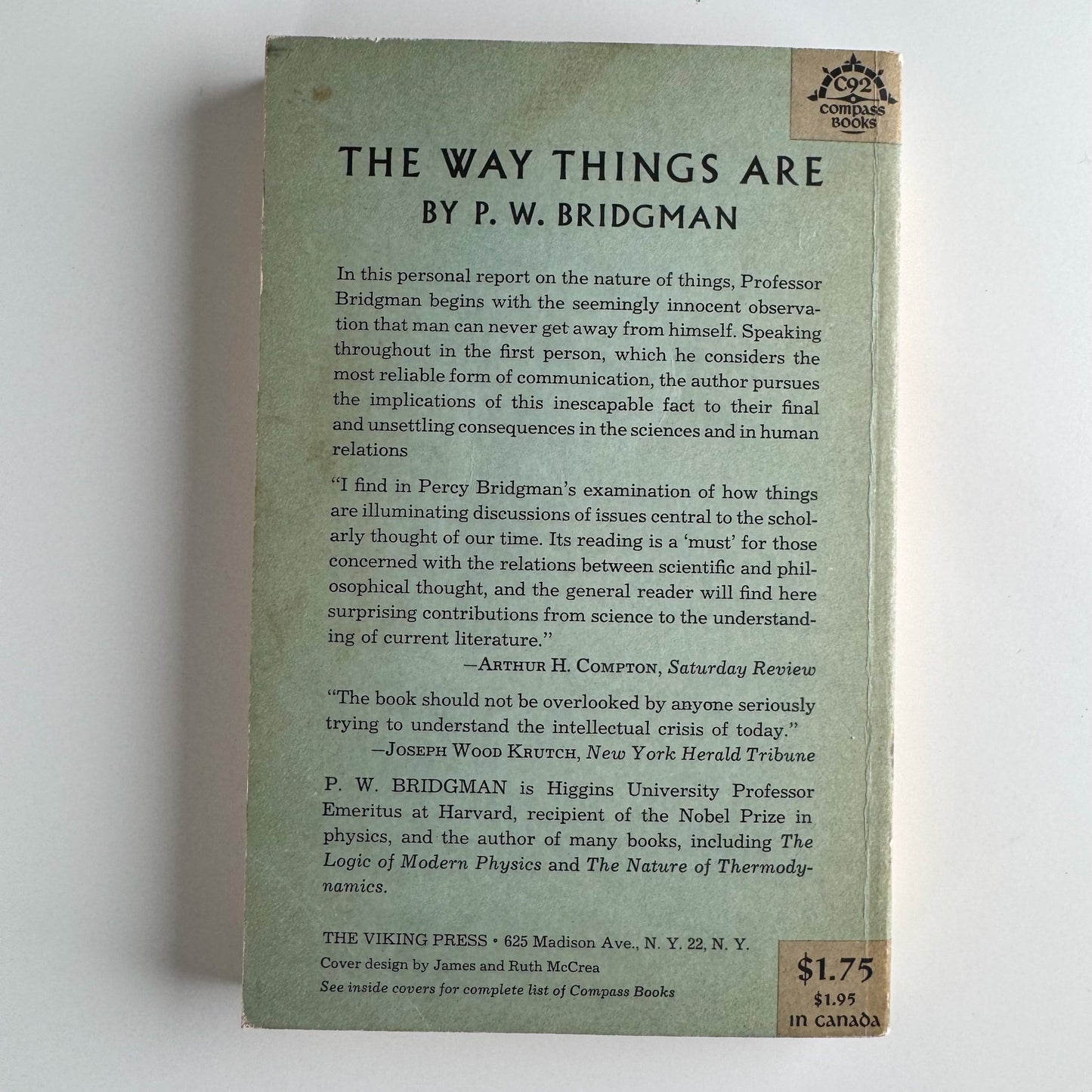 The Way Things Are, P.W. Bridgman, Nobel Prize Physicist, 1961 Compass Edition - Pretty Old Books