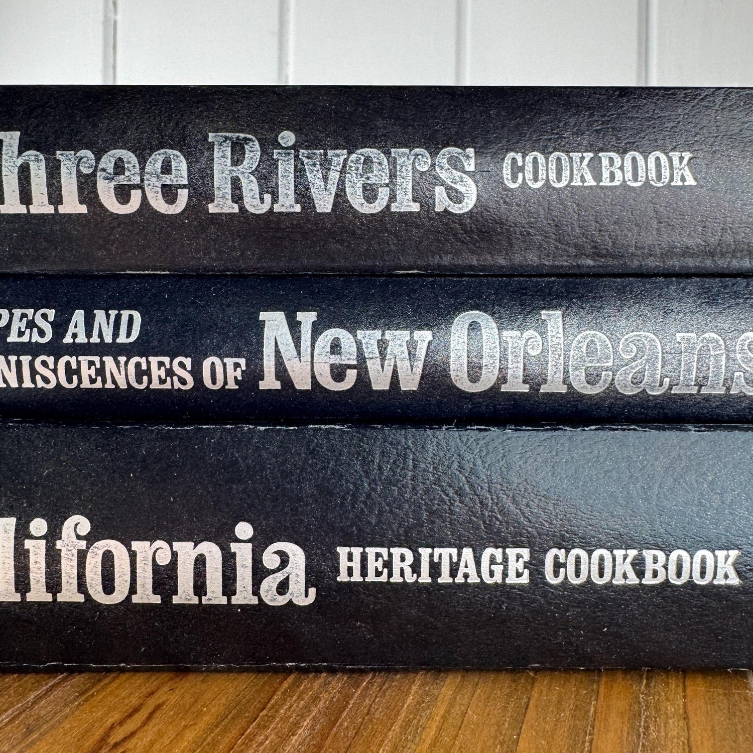 Three Navy Blue Regional Cookbooks: California, New Orleans, Three Rivers, 1970s, Doubleday - Pretty Old Books