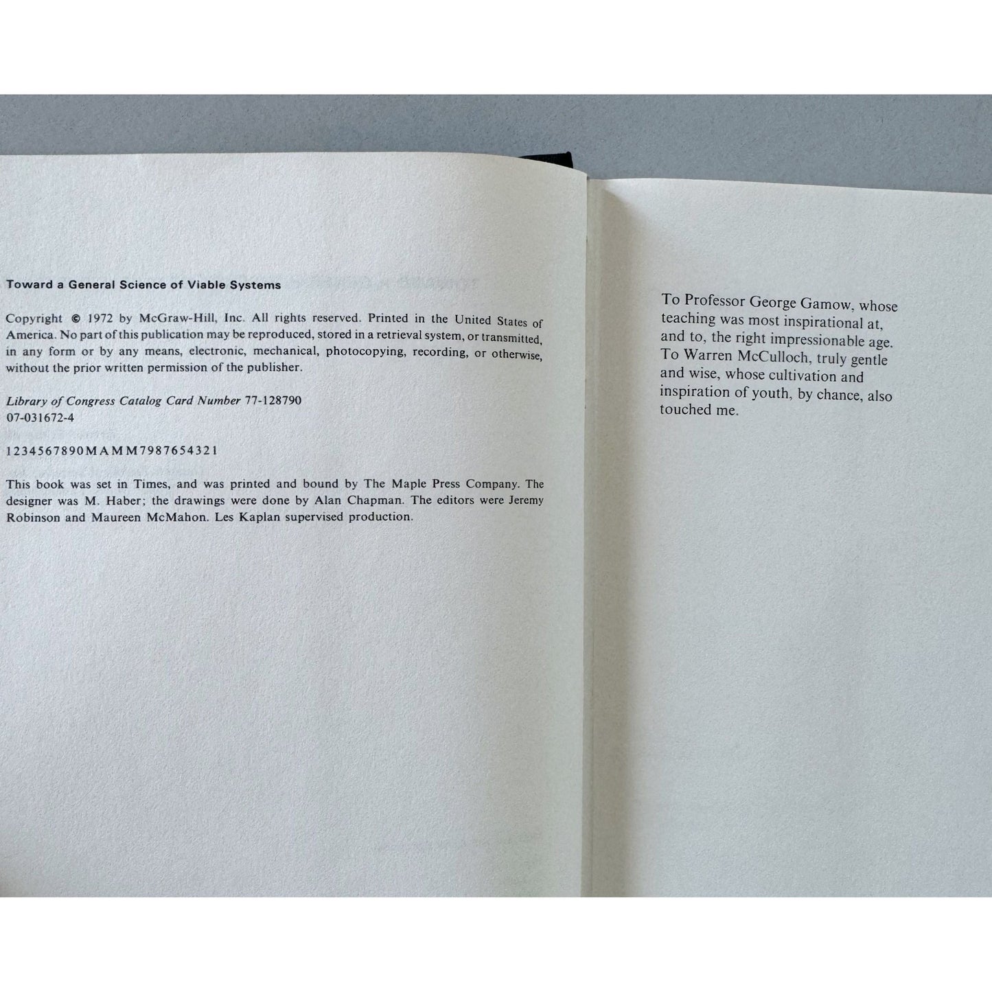 Toward a General Science of Viable Systems, Arthur S. Iberall, Signed First Edition 1972 Hardcover - Pretty Old Books