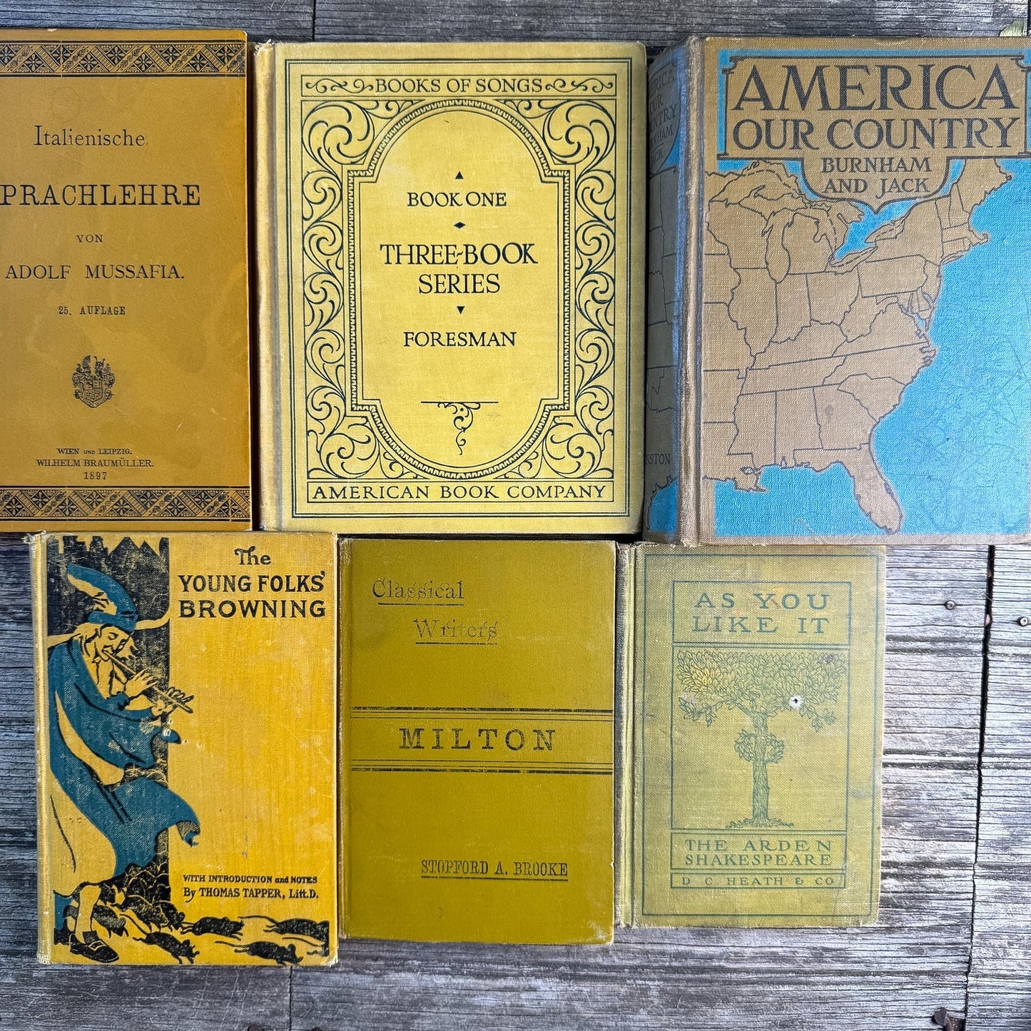Vintage and Antique Mustard Yellow School Book Bundle - Pretty Old Books