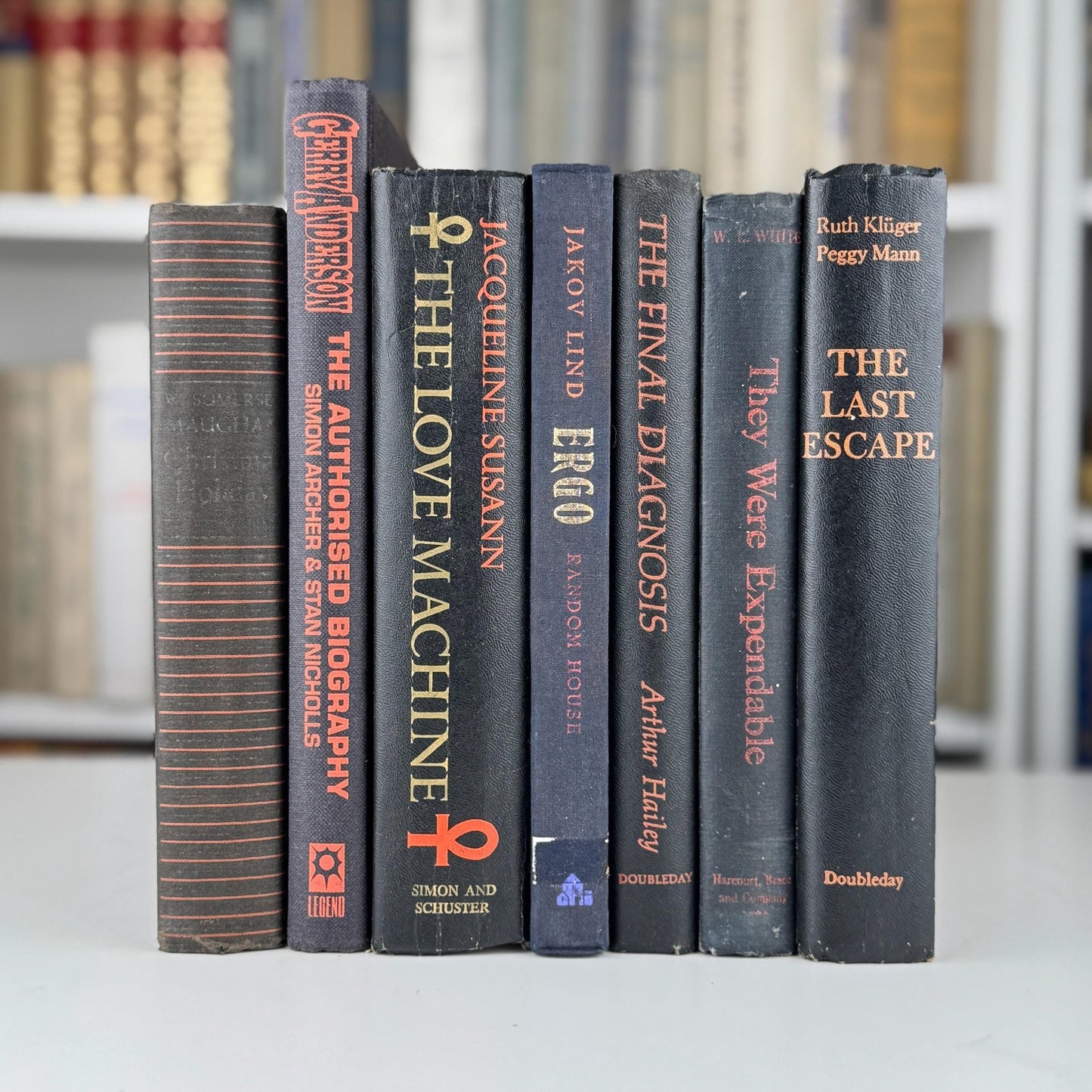 Vintage Black and Orange Book Bundle for Halloween Shelf Styling and Gothic Decor - Pretty Old Books